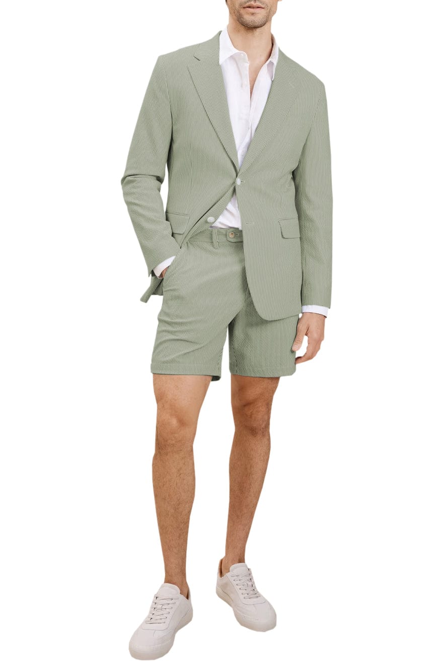 Aesido Light Blue Seersucker -Piece Men’s Summer Suit Blazer + Shorts – Sage Green R