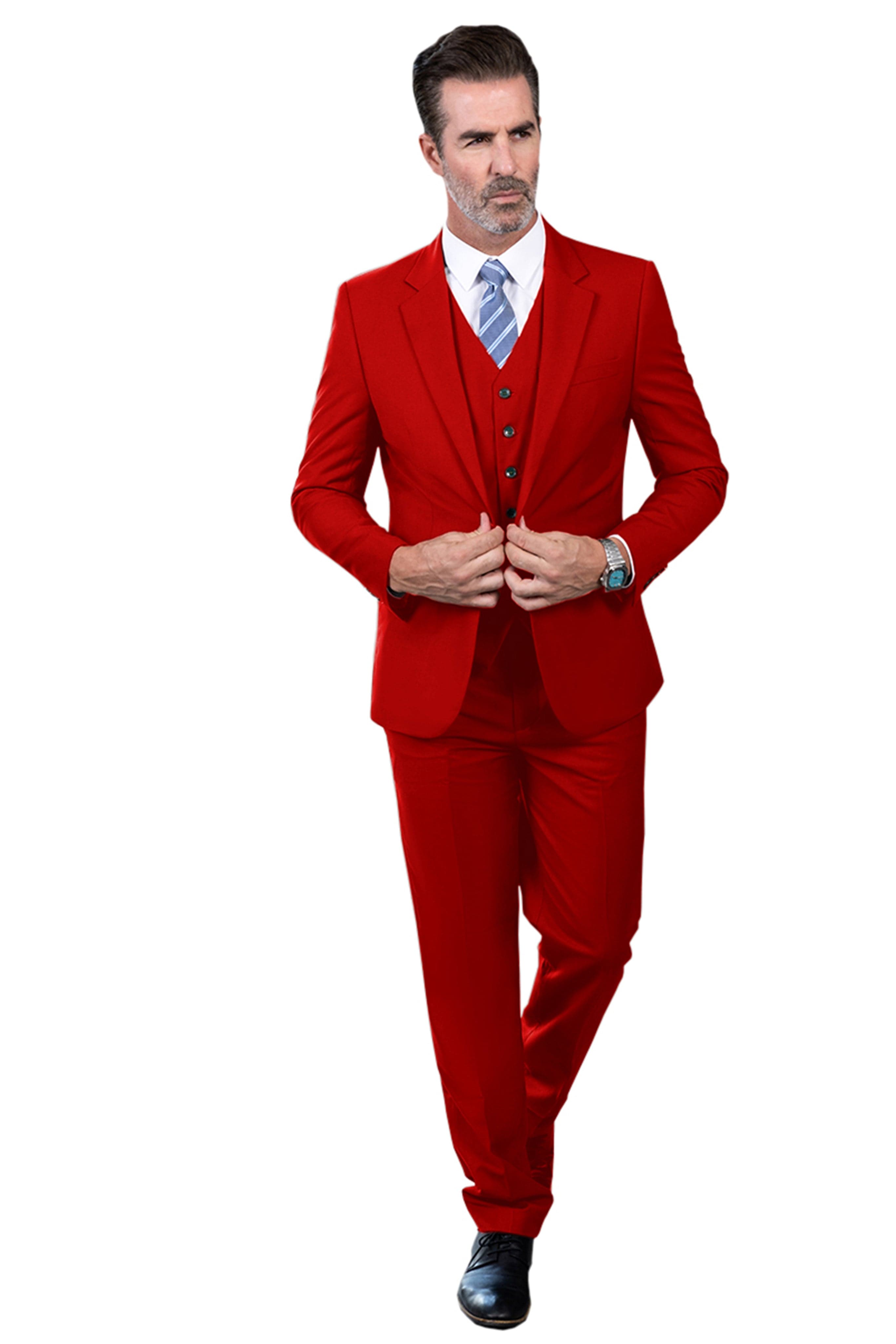 Aesido Piece Busines Notch Lapel Men’s Suit Blazer+Vest+pants) – Red R Aesido Piece Busines Notch Lapel Men’s Suit Blazer+Vest+pants) – Red R