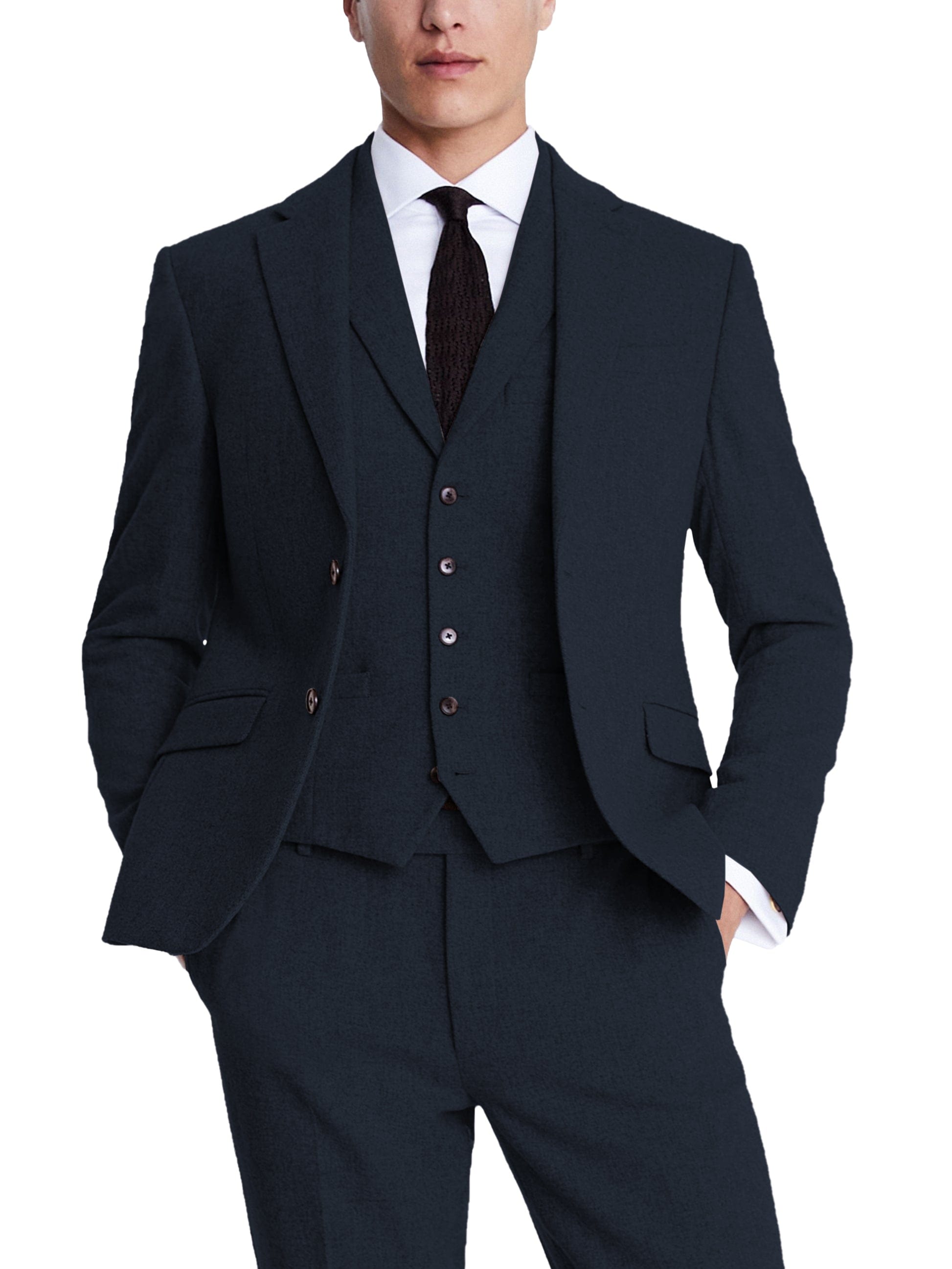 Men’s Tweed -Piece Suit Blazer, Vest & Pants Set – Navy R