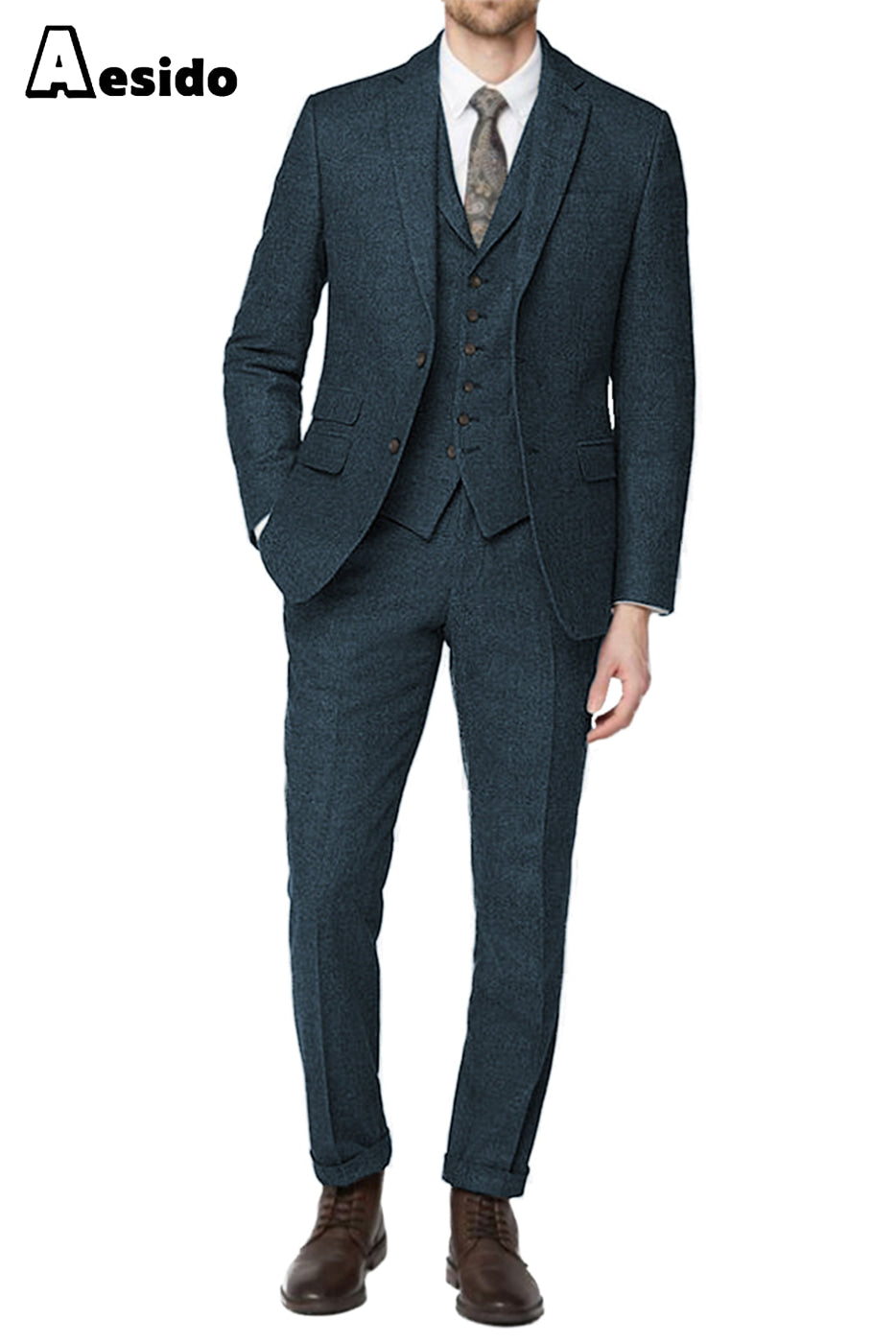 Aesido Piece Notch Lapel Men’s Suit For Wedding(Blazer+Vest+Pants) – Blue R Aesido Piece Notch Lapel Men’s Suit For Wedding(Blazer+Vest+Pants) – Blue R