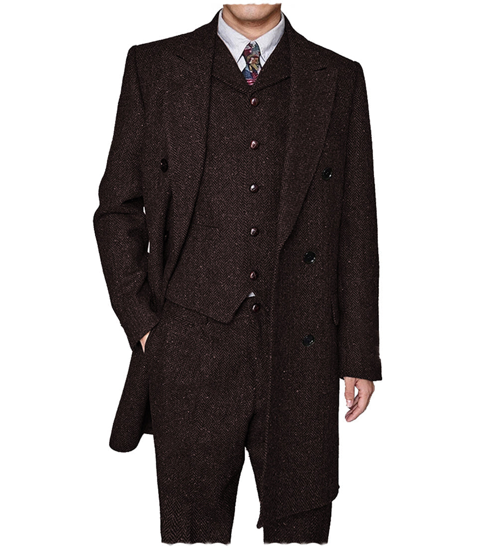 Aesido Pieces Business Mens Suit Regular Fit Peak Lapel Herringbone BlazerBlazer+vest+Pants – Coffee R Aesido Pieces Business Mens Suit Regular Fit Peak Lapel Herringbone BlazerBlazer+vest+Pants – Coffee R