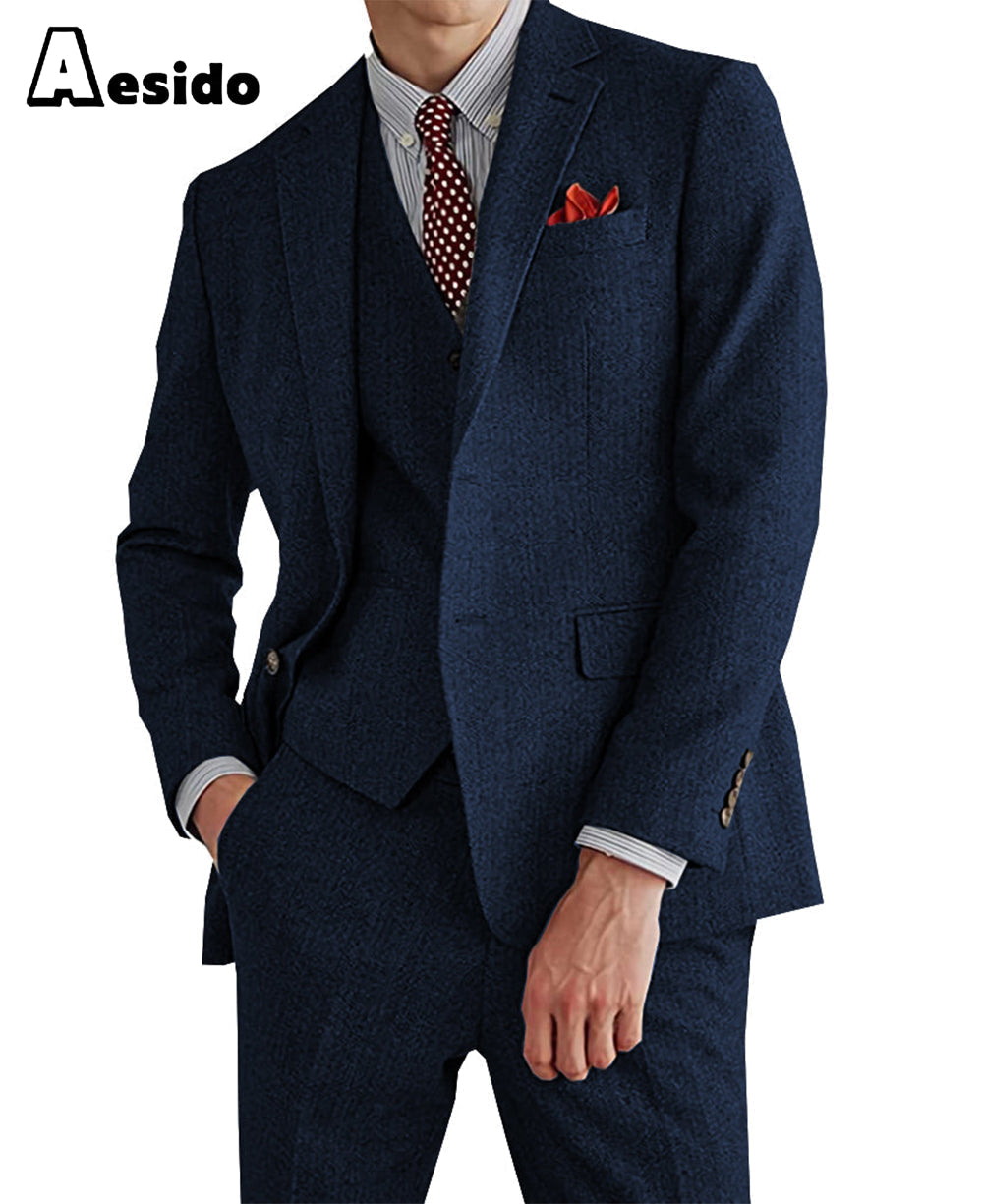 Aesido Pieces Mens Suit For Wedding Blazer+Vest+Pants – Navy R Aesido Pieces Mens Suit For Wedding Blazer+Vest+Pants – Navy R