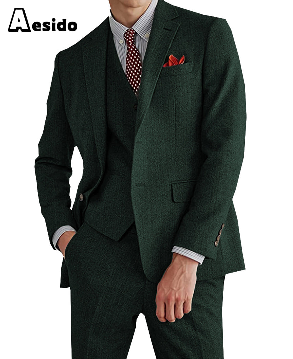 Aesido Pieces Mens Suit For Wedding Blazer+Vest+Pants – Coffee R