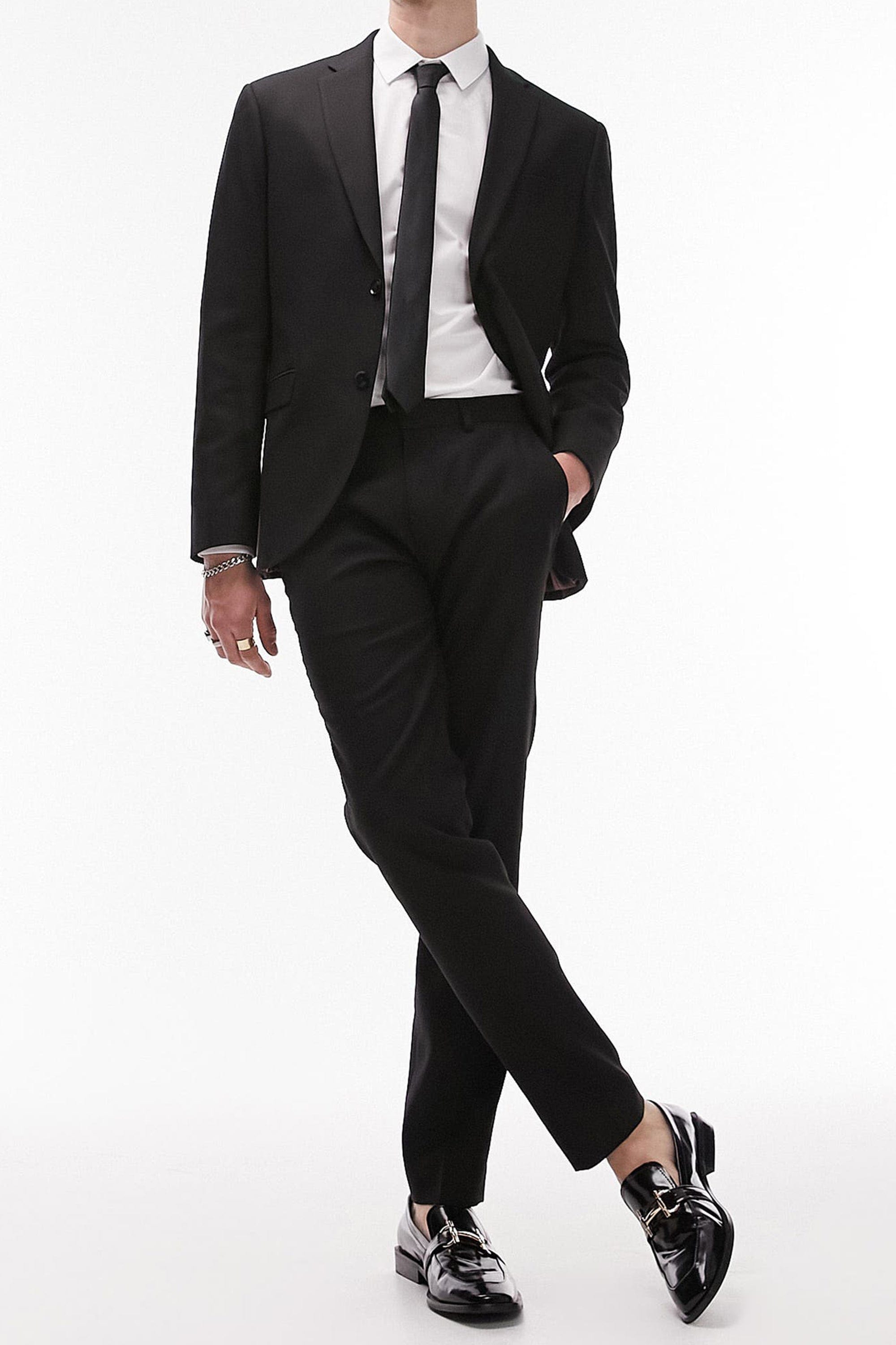 Black Piece Notch Lapel Fashionable Slim Fit Mens Suit Blazer+Pants – Black R