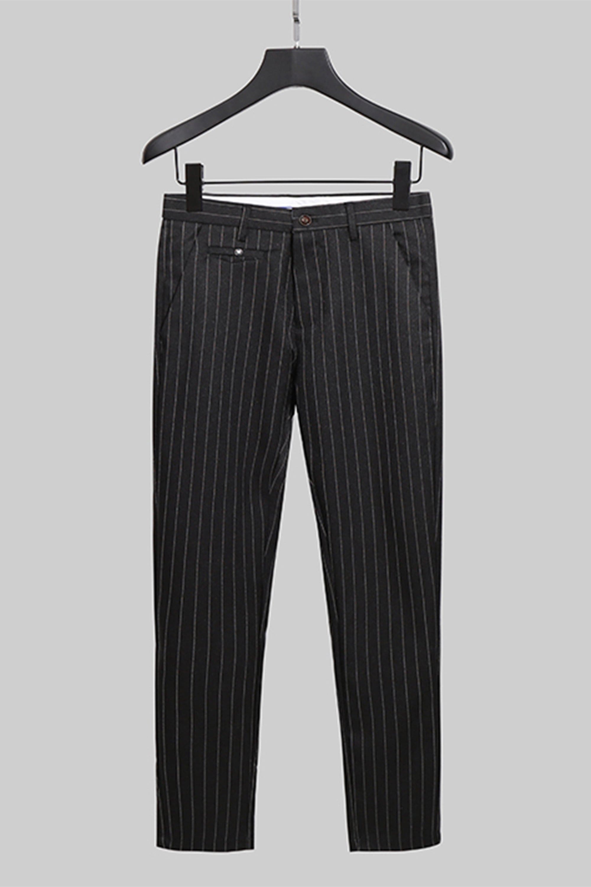 Black Striped Casual Slim Fit Men Trousers – Black W X L