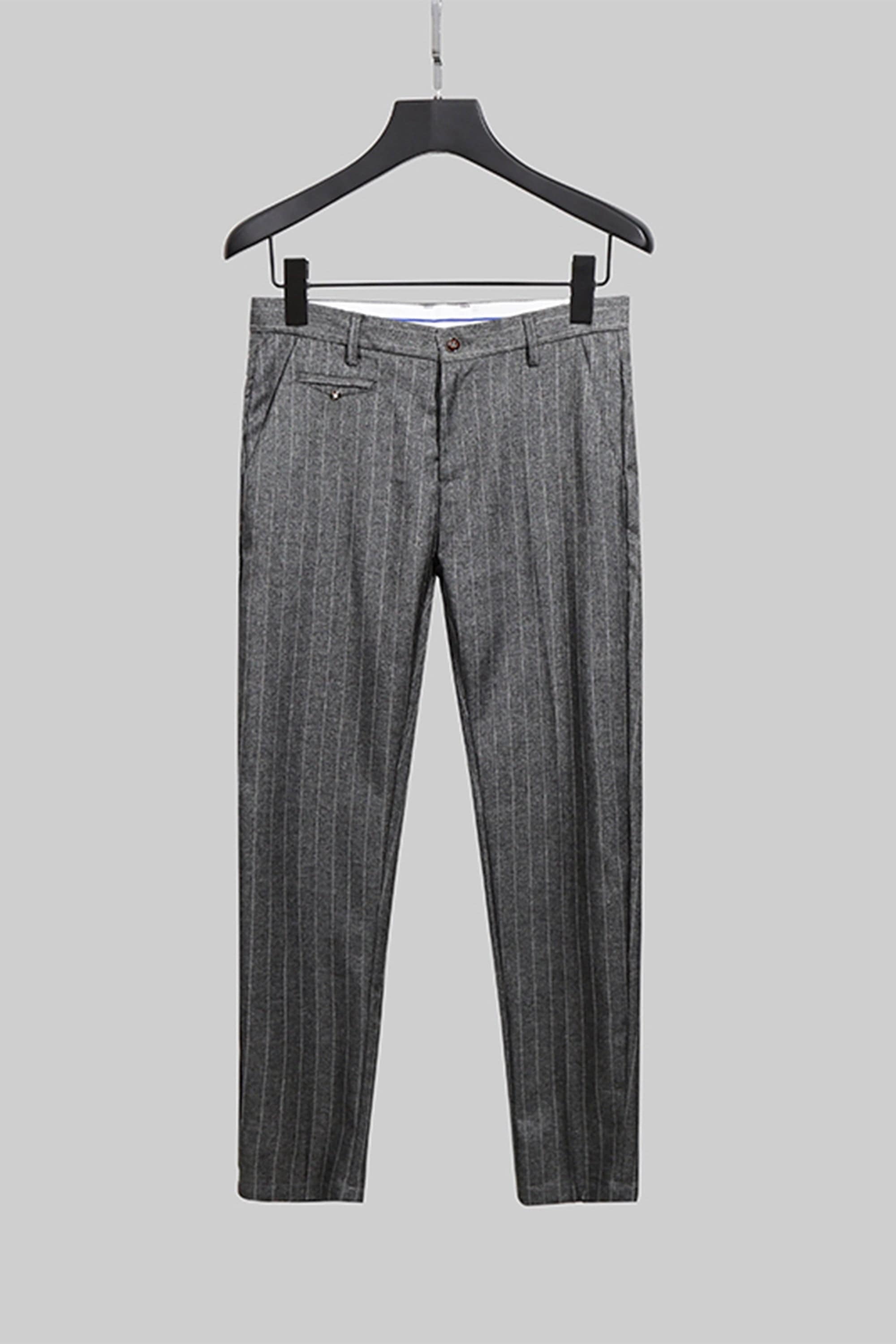 Black Striped Casual Slim Fit Men Trousers – Grey W X L