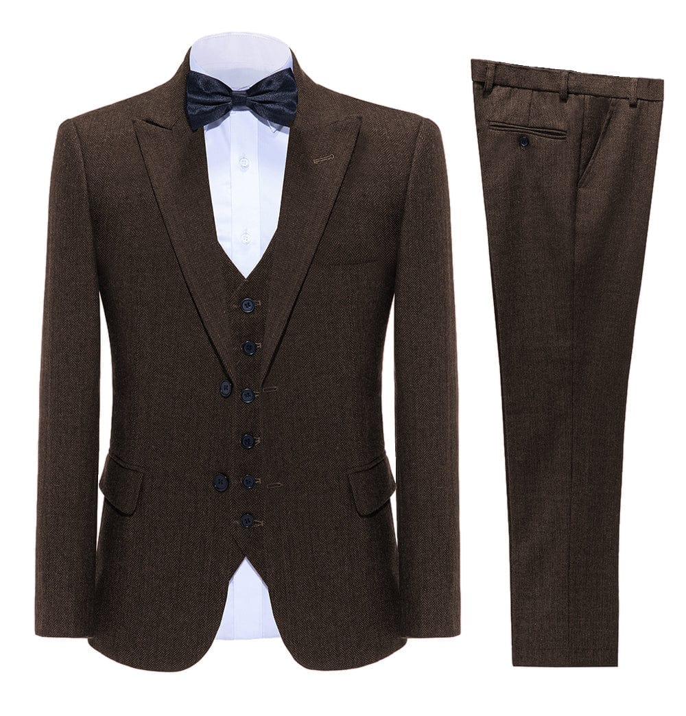 Aesido Business Double Buttons Peak Lapel Men Suit Blazer+Vest+Pants – Coffee R Aesido Business Double Buttons Peak Lapel Men Suit Blazer+Vest+Pants – Coffee R