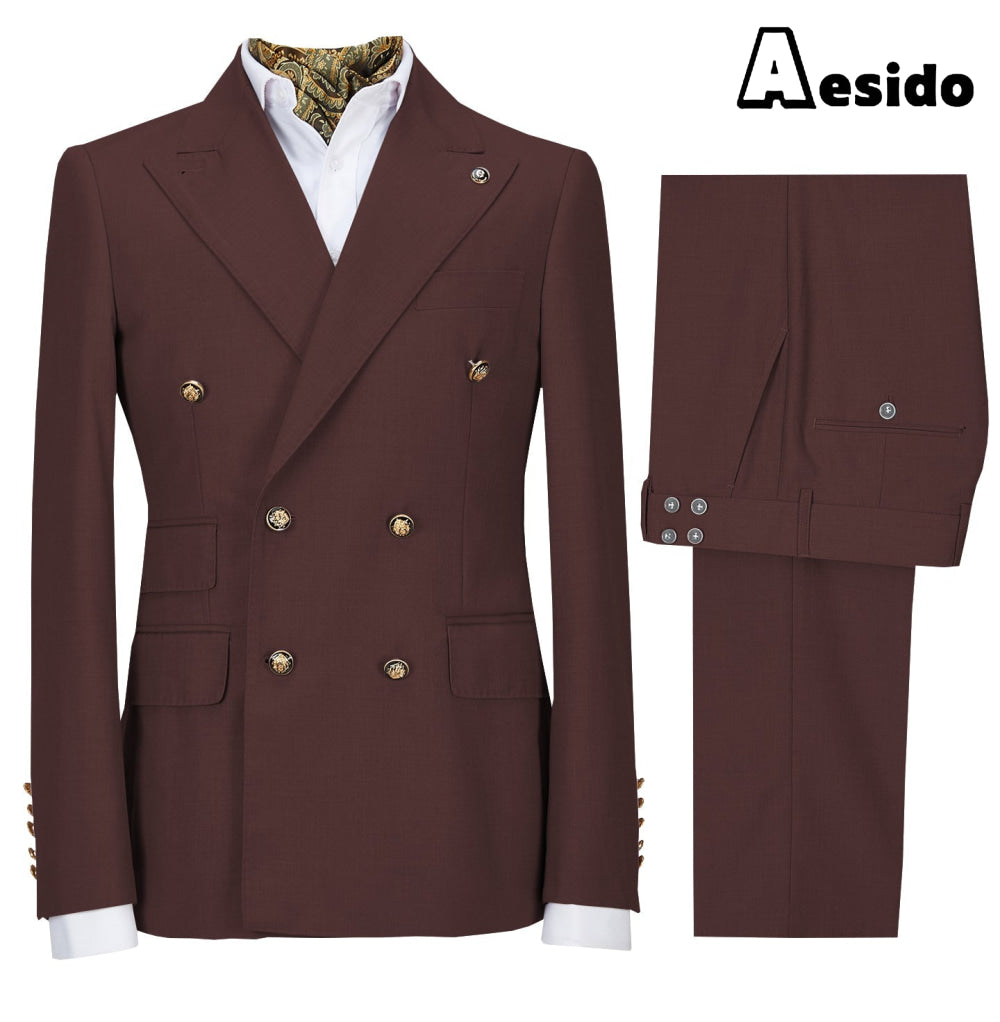 Men’s Double-Breasted Two-Piece Suit Blazer & Pants – Burgundy R Men’s Double-Breasted Two-Piece Suit Blazer & Pants – Burgundy R