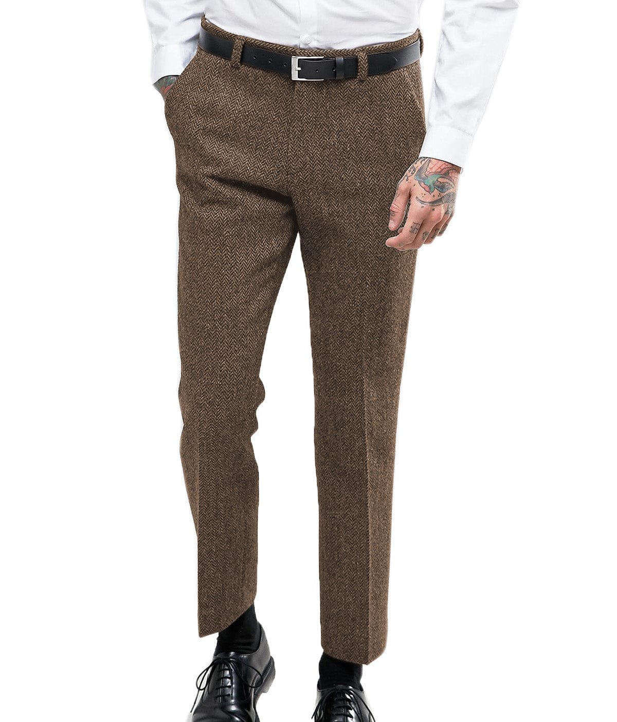 Aesido Herringbone Tweed Trousers – Brown W X L Aesido Herringbone Tweed Trousers – Brown W X L