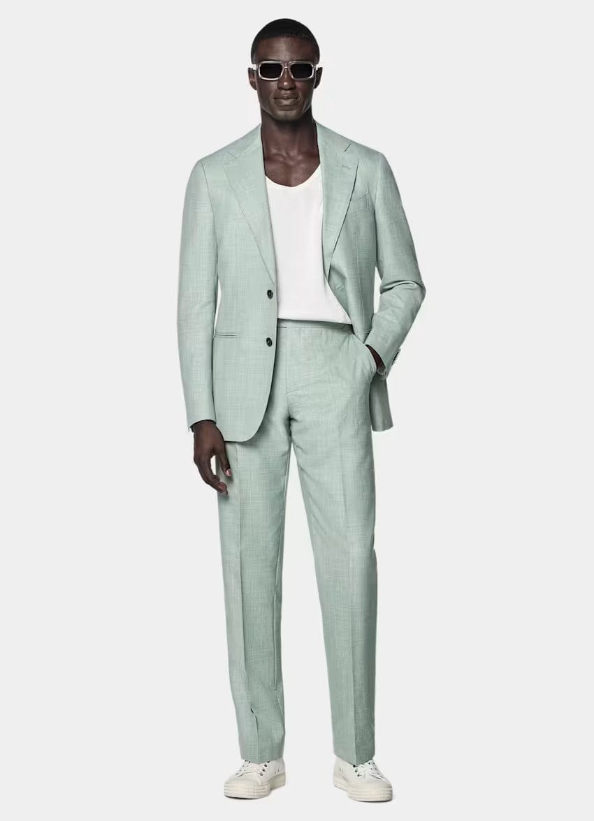 Men’s Light Green Linen Suit Set Notch Lapel, Blazer & Pants – Light Green R Men’s Light Green Linen Suit Set Notch Lapel, Blazer & Pants – Light Green R