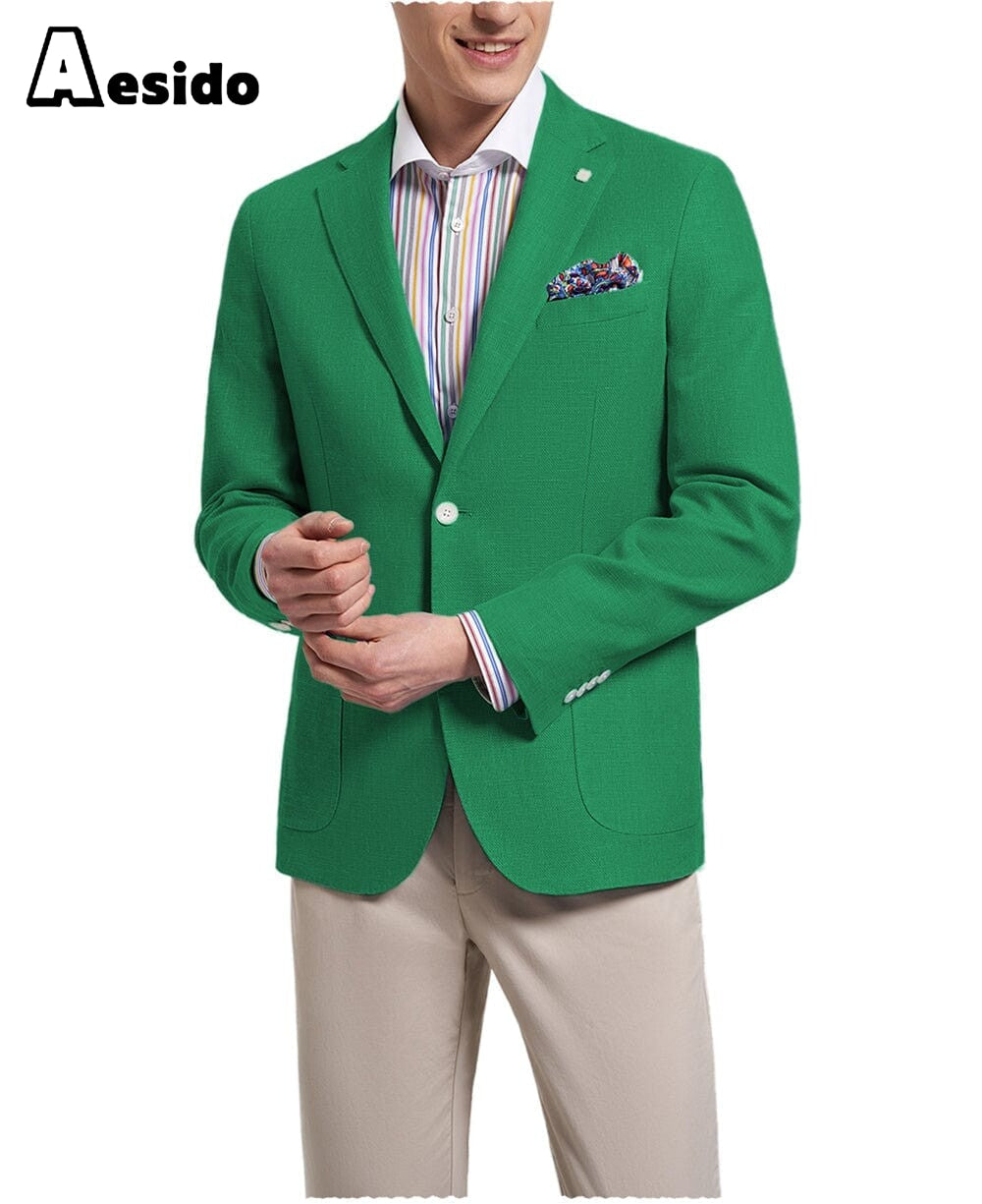 Aesido Men Double Button Notch Lapel Blazer – Green R