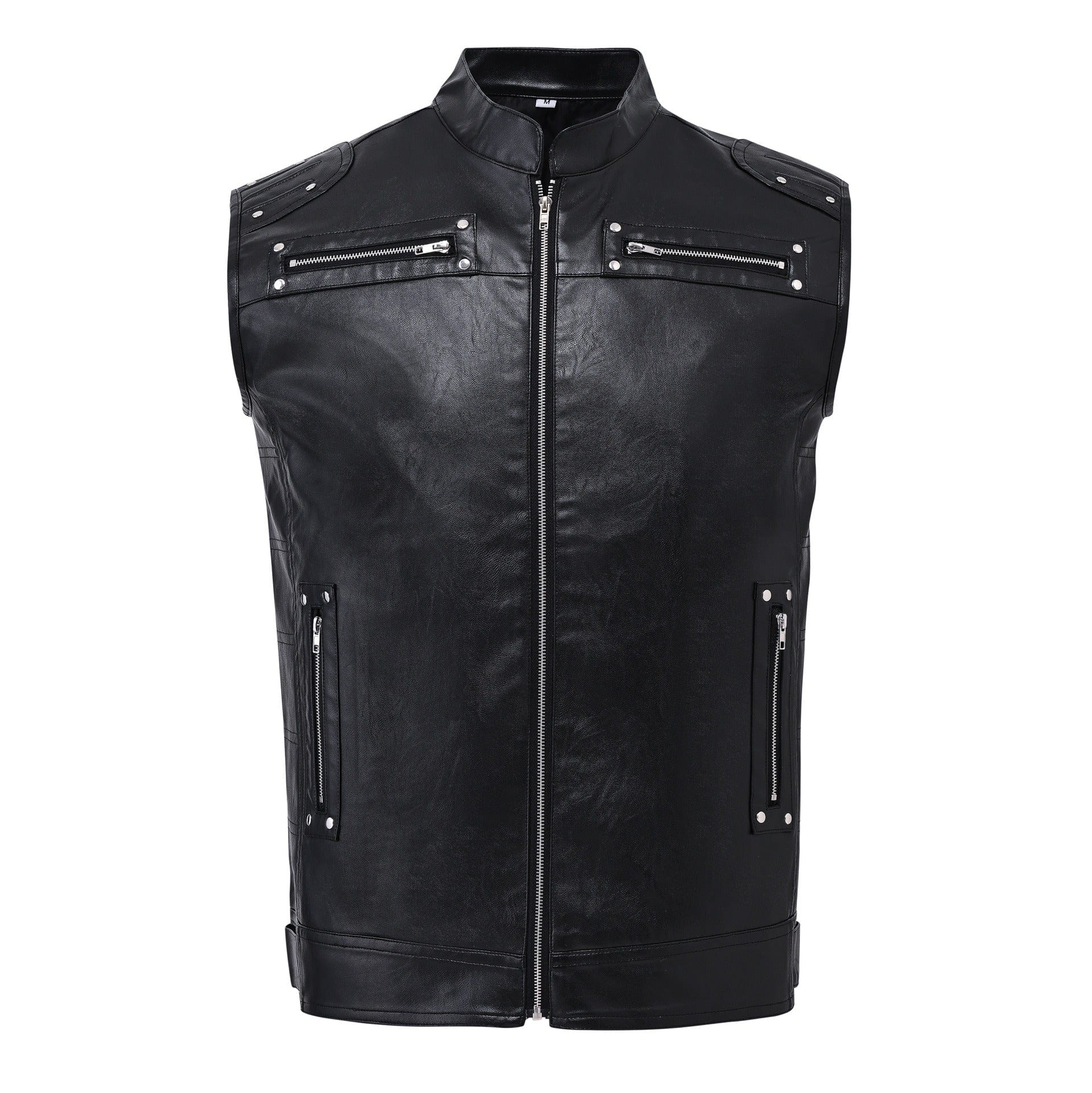 Men’s Black Faux Leather Vest Stand Collar Sleeveless Jacket Men’s Black Faux Leather Vest Stand Collar Sleeveless Jacket