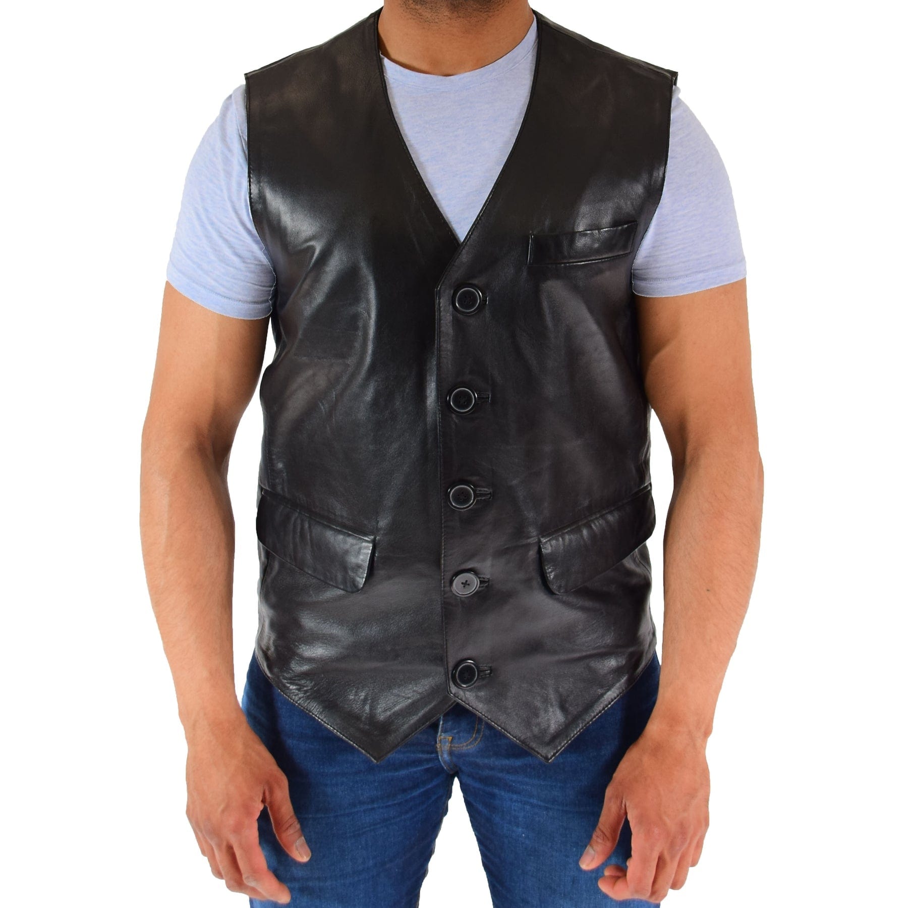 Men’s Black Vintage V Neck Leather Vest Men’s Black Vintage V Neck Leather Vest