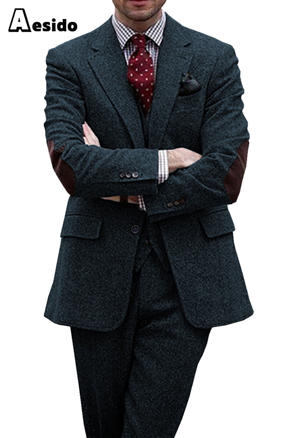 Aesido Men’s Business Suit Piece Notch Lapel Jacket（Blazer+Vest+Pants） – Blue R