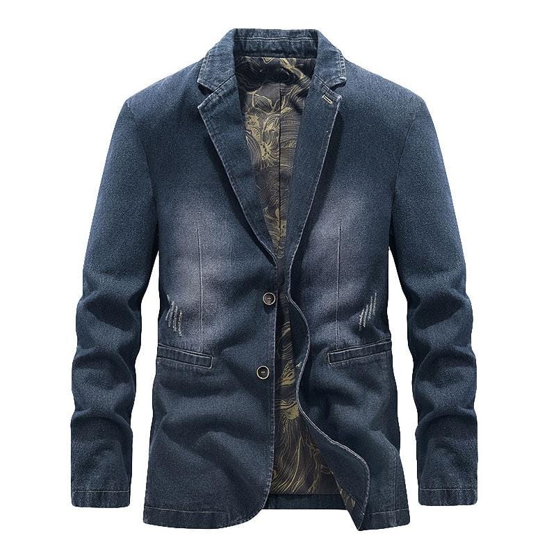 Men’s Casual Notch Lapel Single Breasted Fitted Denim Jacket Men’s Casual Notch Lapel Single Breasted Fitted Denim Jacket