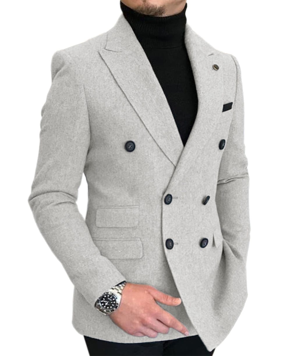 Aesido Men’s Casual Tweed Notch Lapel Blazer – Silver R