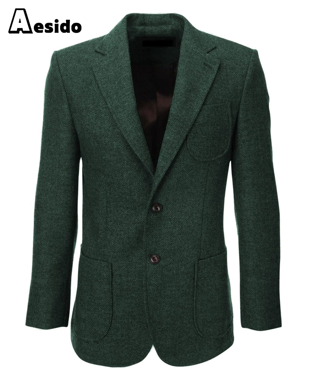 Aesido Men‘s Double Button Notch Lapel Blazer – Hunt Green R Aesido Men‘s Double Button Notch Lapel Blazer – Hunt Green R