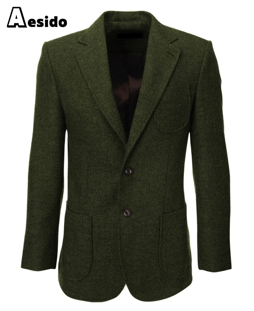 Aesido Men‘s Double Button Notch Lapel Blazer – Army Green R