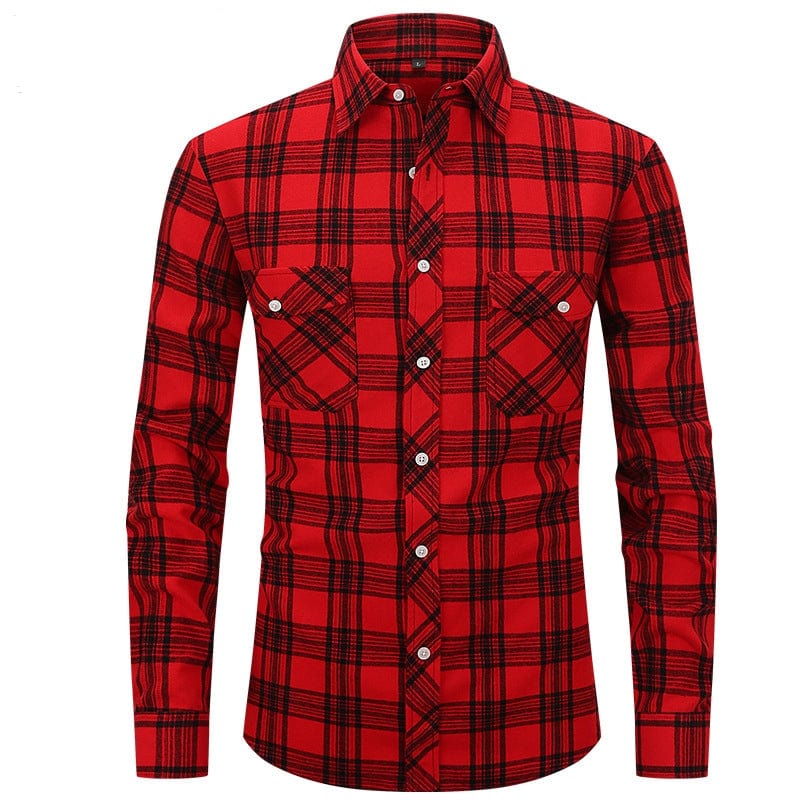 Aesido Men’s Long Sleeve Double Pocket Flannel Plaid Shirt