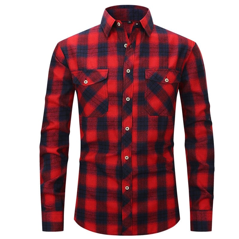 Aesido Men’s Long Sleeve Double Pocket Flannel Plaid Shirt