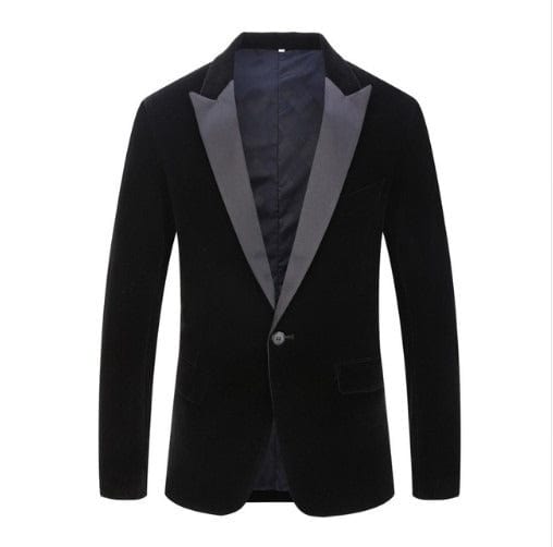 Men’s Royal Blue Velvet Blazer – Black R