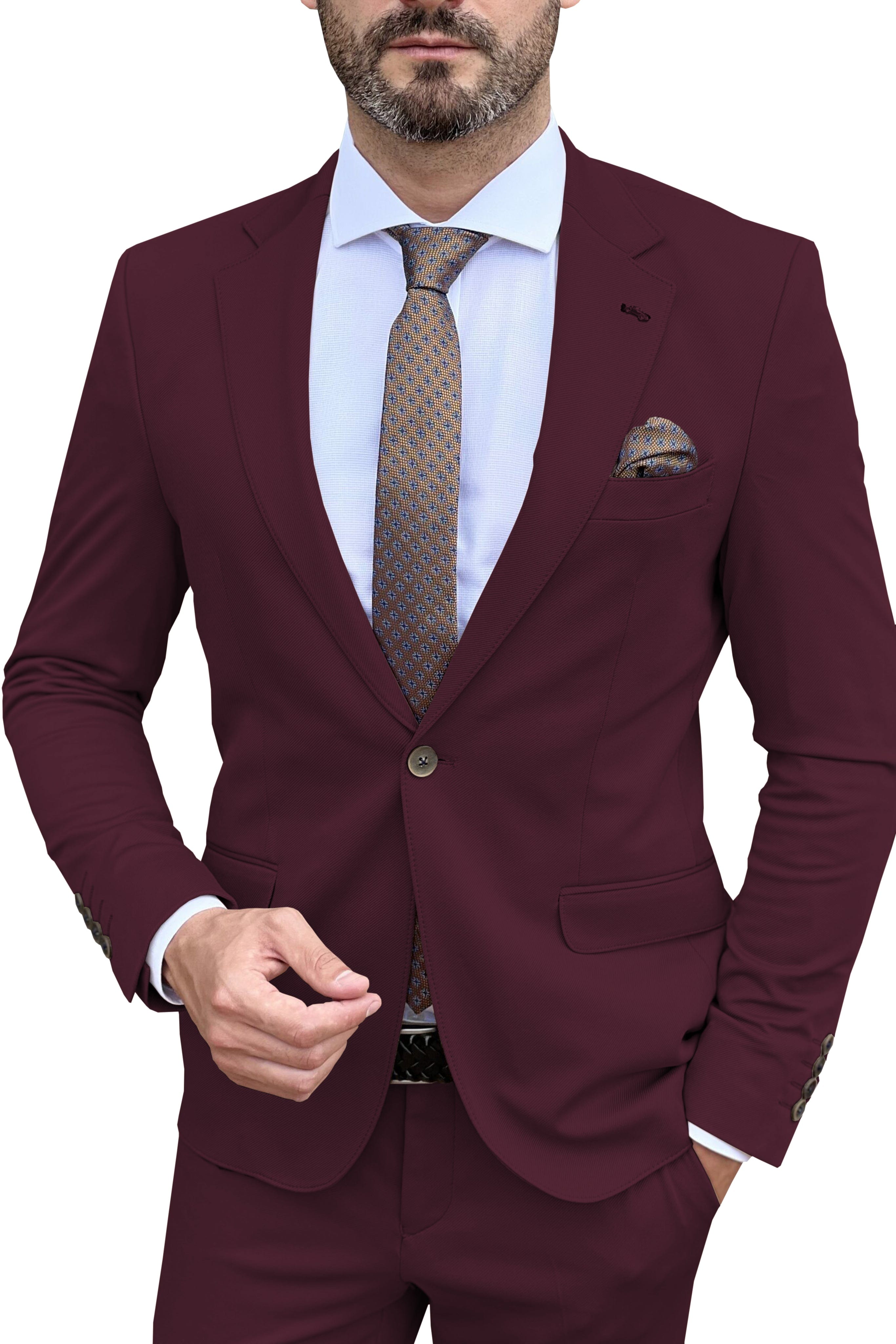 Aesido Men’s Suit Piece Business Casual Single Button Notch Lapel Jacket Blazer+Pants – Burgundy R Aesido Men’s Suit Piece Business Casual Single Button Notch Lapel Jacket Blazer+Pants – Burgundy R