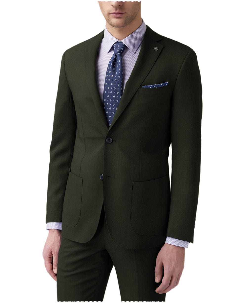 Aesido Men’s Suit Pieces Double Buttons Notch Lapel Jacket Blazer+Pants – Army Green R