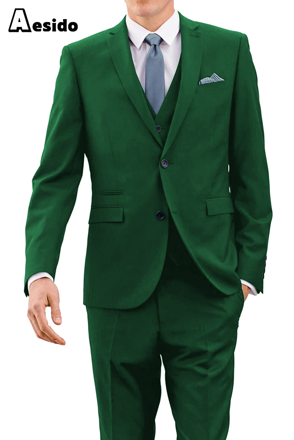 Aesido Men’s Suit Piece Business Double Button Notch Lapel Jacket Blazer+Vest+Pants – Green R Aesido Men’s Suit Piece Business Double Button Notch Lapel Jacket Blazer+Vest+Pants – Green R