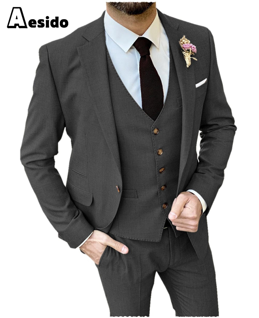 Aesido Men’s Suit Pieces Double Buttons Notch Lapel Jacket Blazer+Vest+Pants – Black R Aesido Men’s Suit Pieces Double Buttons Notch Lapel Jacket Blazer+Vest+Pants – Black R