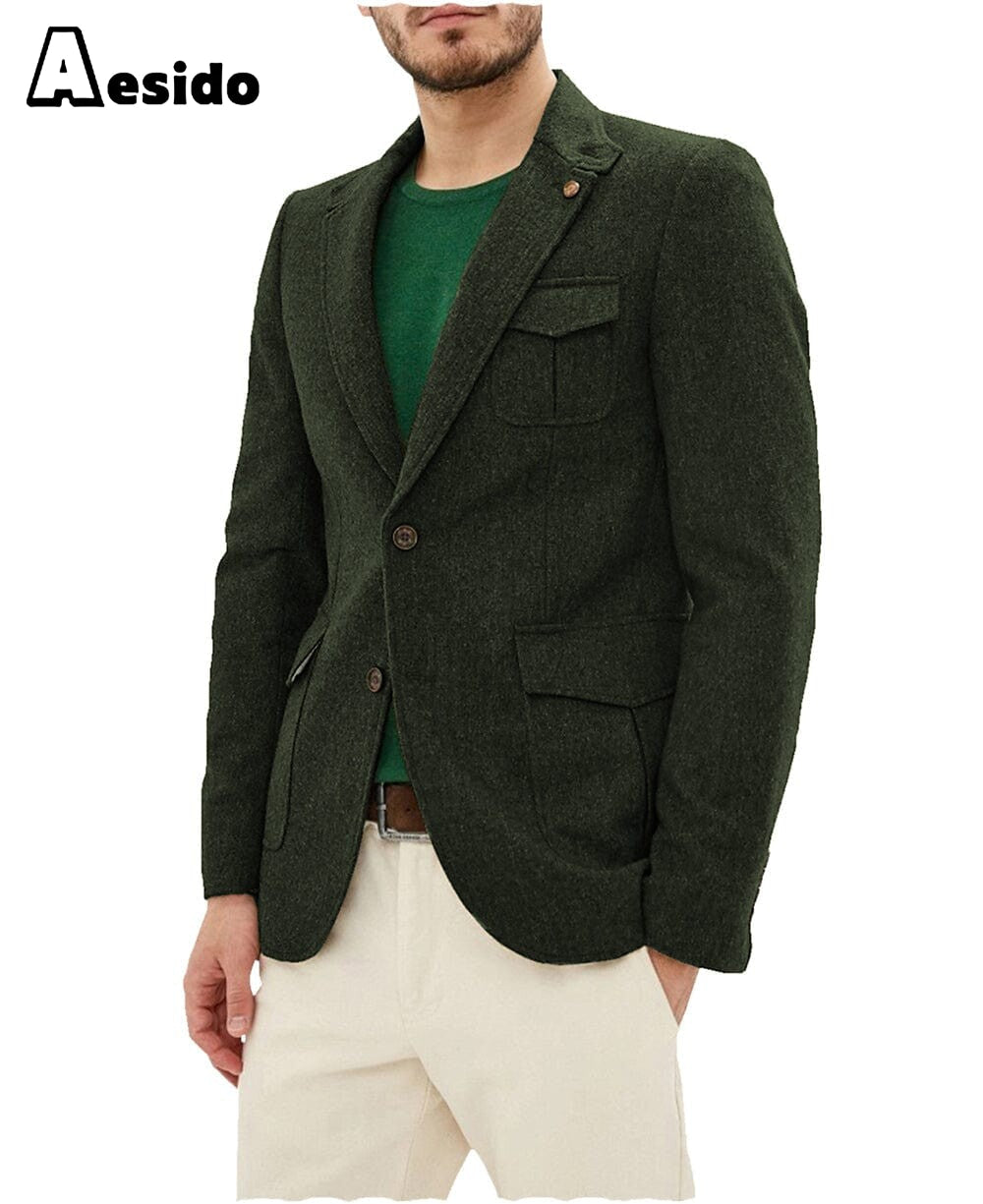 Aesido Men’s Suit Notch Lapel Blazer – Army Green R Aesido Men’s Suit Notch Lapel Blazer – Army Green R