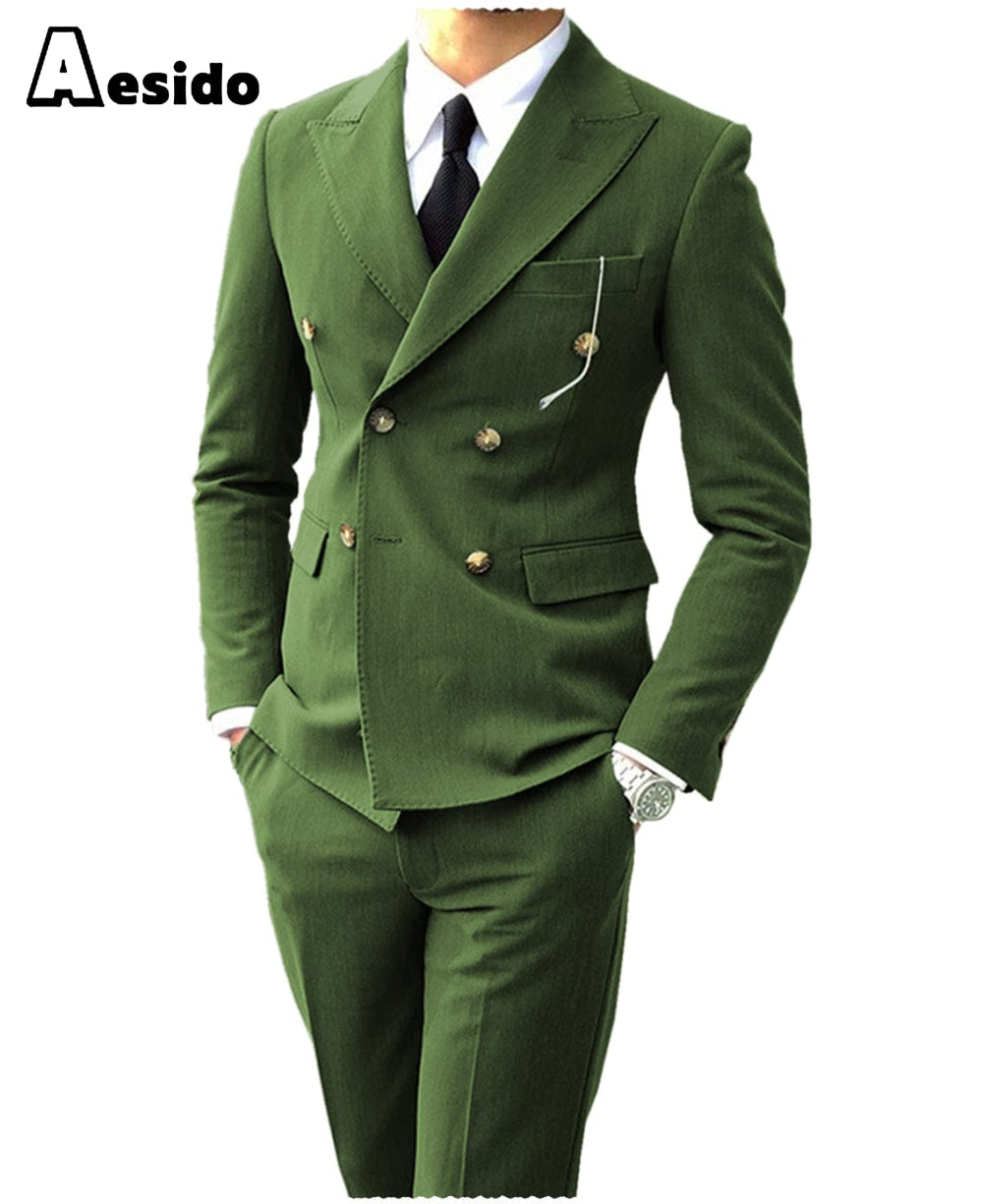 Aesido Men’s Suit Peak Lapel Double Breasts Jacket Blazer+Pants – Olive Green R Aesido Men’s Suit Peak Lapel Double Breasts Jacket Blazer+Pants – Olive Green R