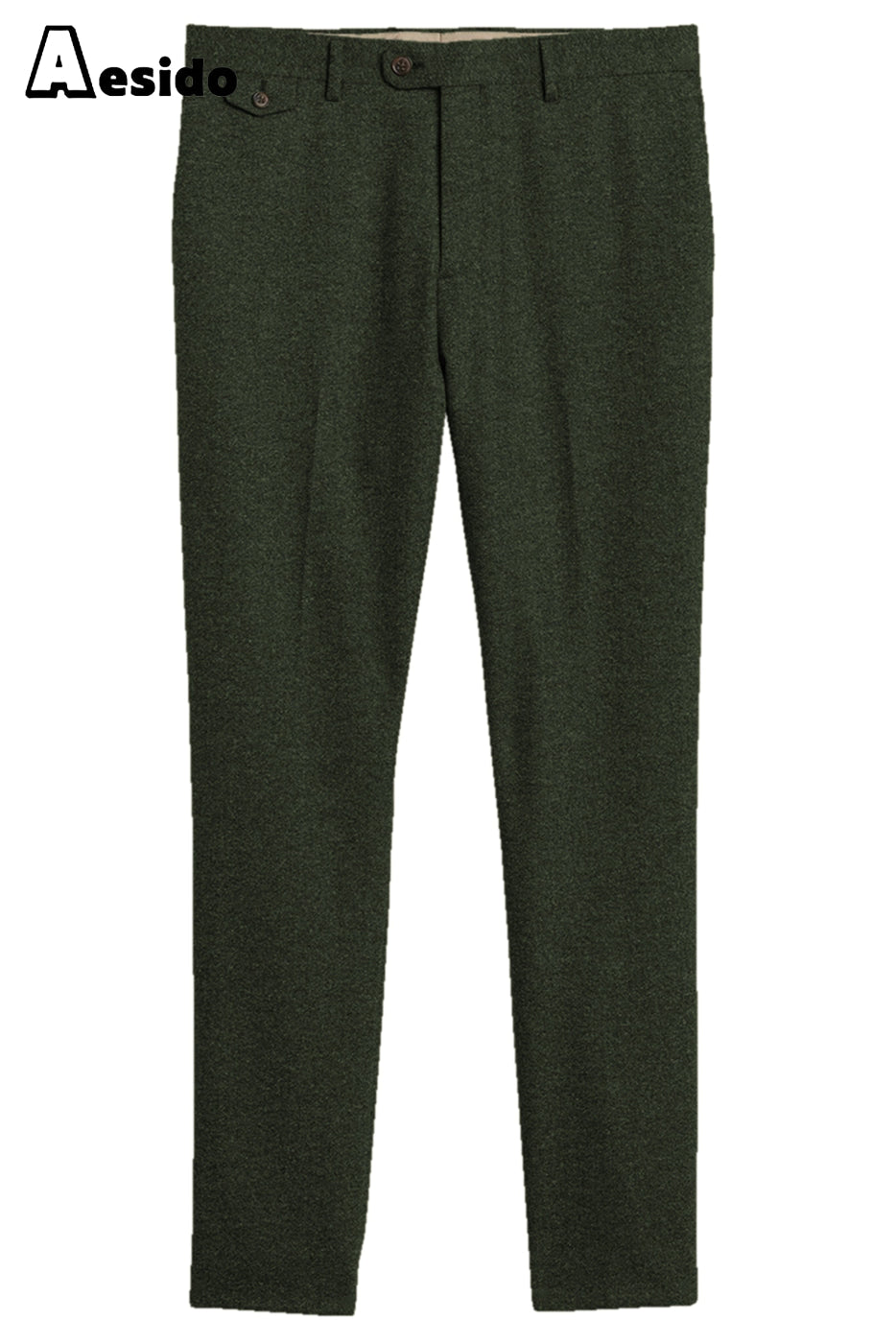 Aesido Men’s Wool Tweed Trousers – Army Green W X L