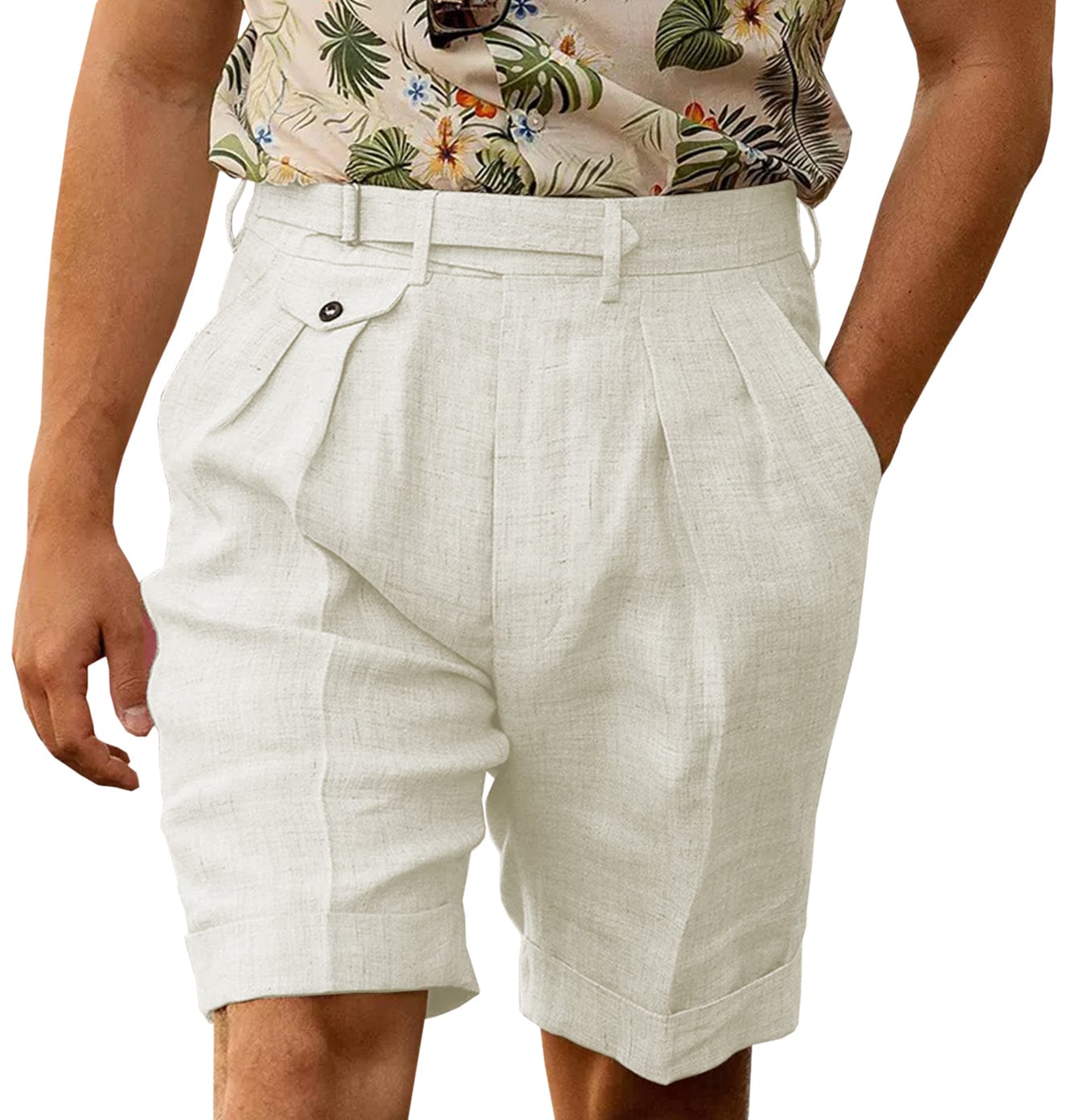 Summer Casual Cotton Linen Men’s Shorts – Ivory W X L Summer Casual Cotton Linen Men’s Shorts – Ivory W X L
