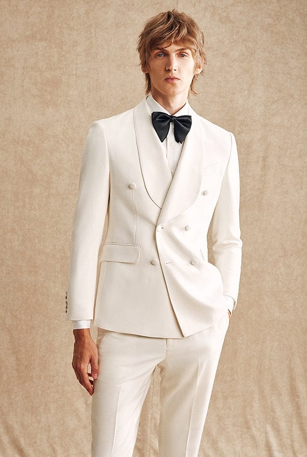 White Piece Men Suit Shawl Lapel Slim Fit Business Groom Wedding Dress – White R