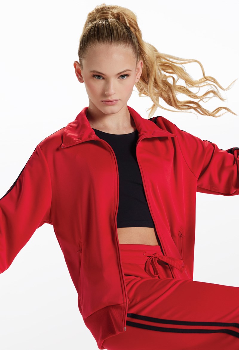 Stripe Sleeve Track Jacket – Red – Small Adult – Dance Top AH Stripe Sleeve Track Jacket – Red – Small Adult – Dance Top AH