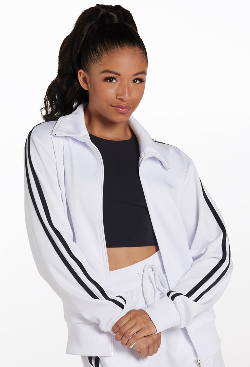 Stripe Sleeve Track Jacket – White – Large Adult – Dance Top AH Stripe Sleeve Track Jacket – White – Large Adult – Dance Top AH