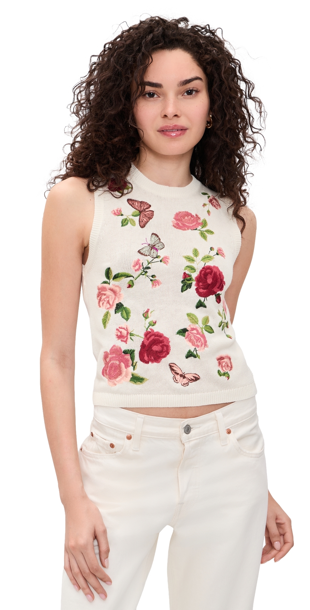 ALICE + OLIVIA Reva Embroidered Vest Garden Gossip Off White