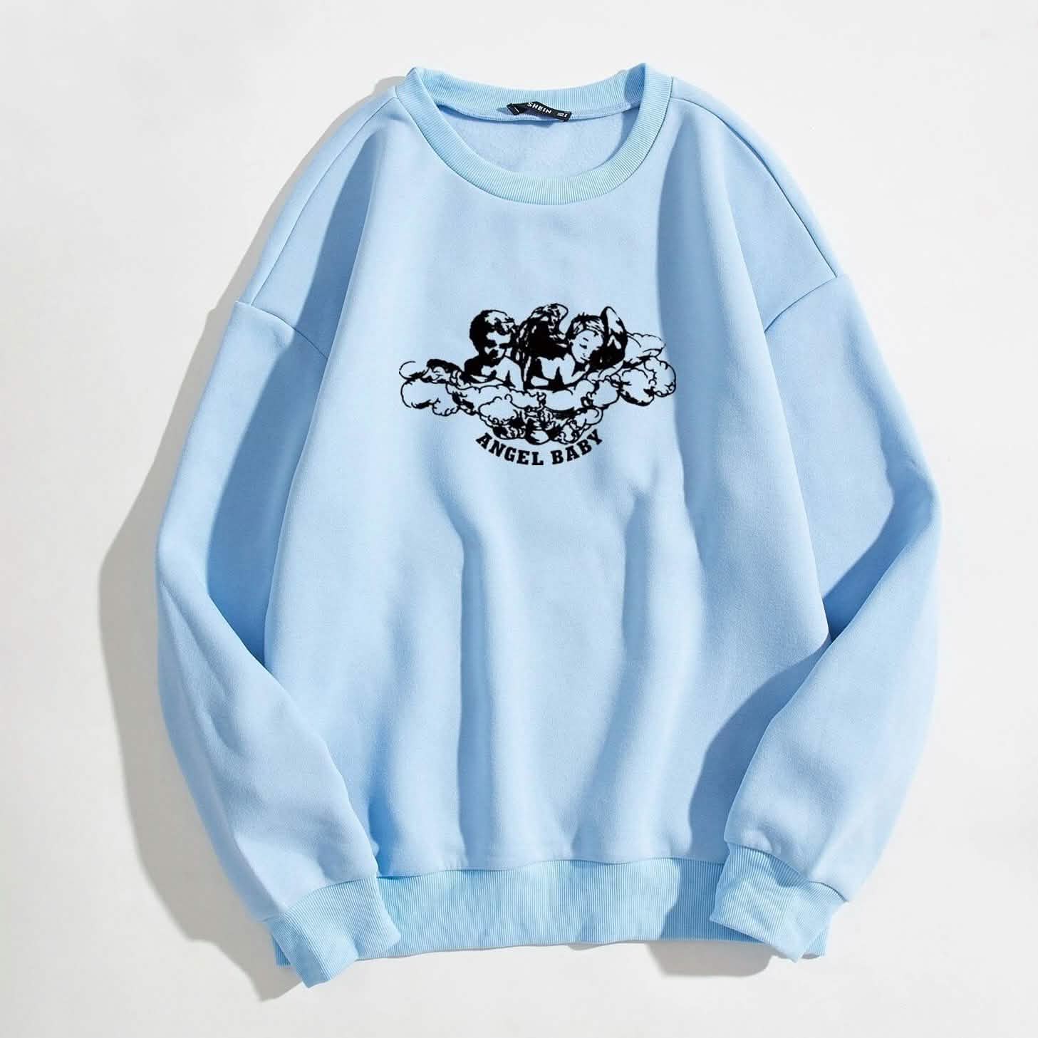Angel and Letter Graphic Oversized Thermal Sweatshirt Angel and Letter Graphic Oversized Thermal Sweatshirt