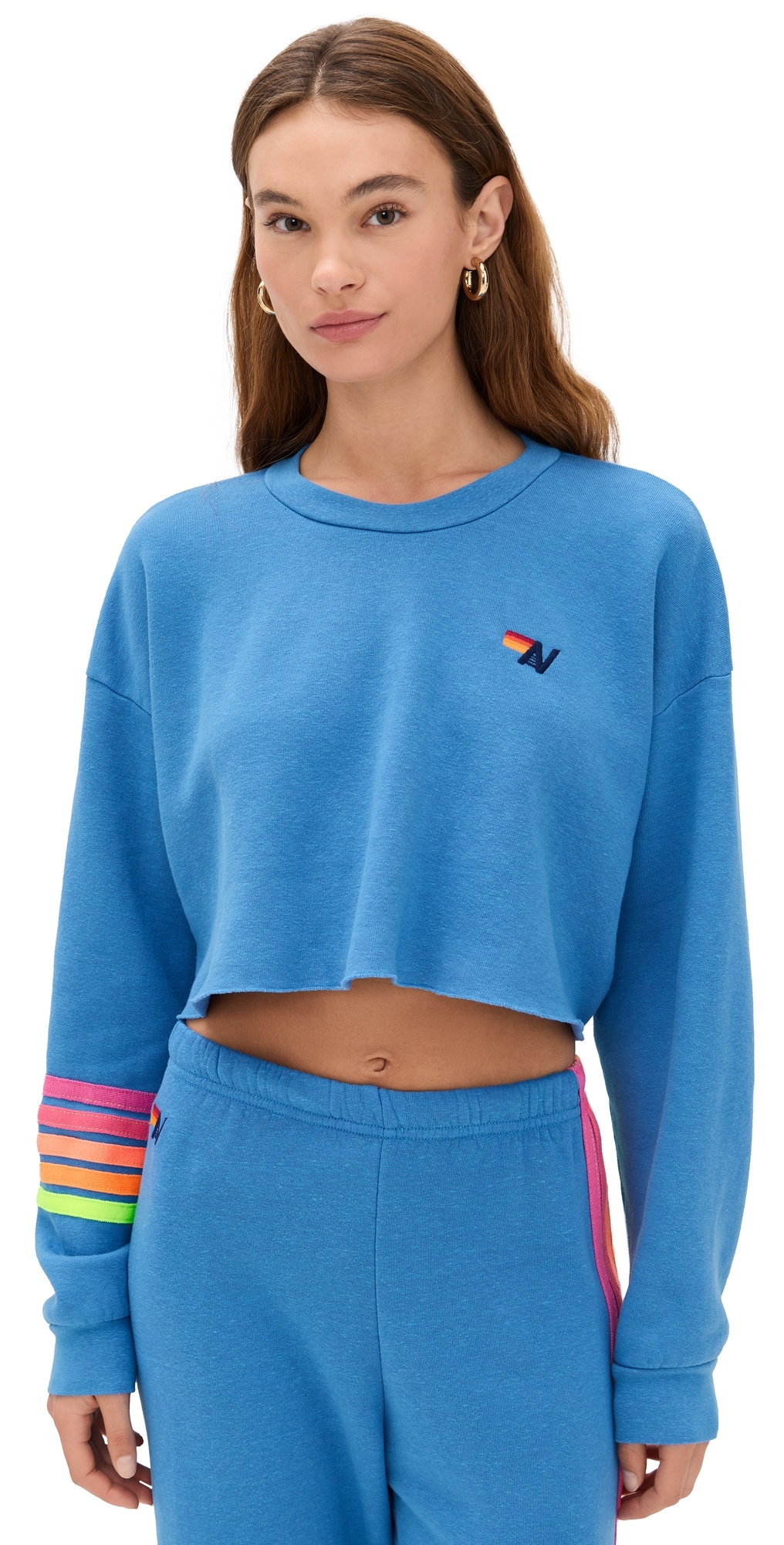 Aviator Nation Rugby Stitch Cropped Crew Sweatshirt CobaltNeon