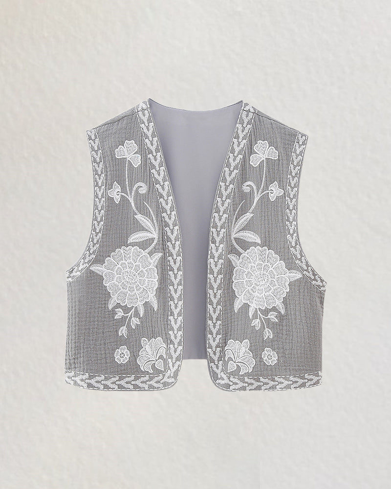 Retro Floral Embroidered Gillet Ethnic Weatern Vest Jacket Sleeveless Cardigan Crop Top – PAT Retro Floral Embroidered Gillet Ethnic Weatern Vest Jacket Sleeveless Cardigan Crop Top – PAT
