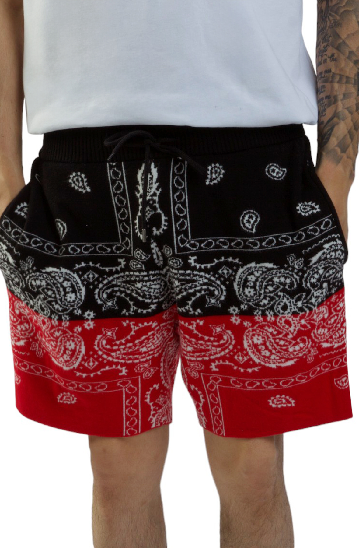 Men Paisley V Knit Short BlackRed Shorts BlackRed