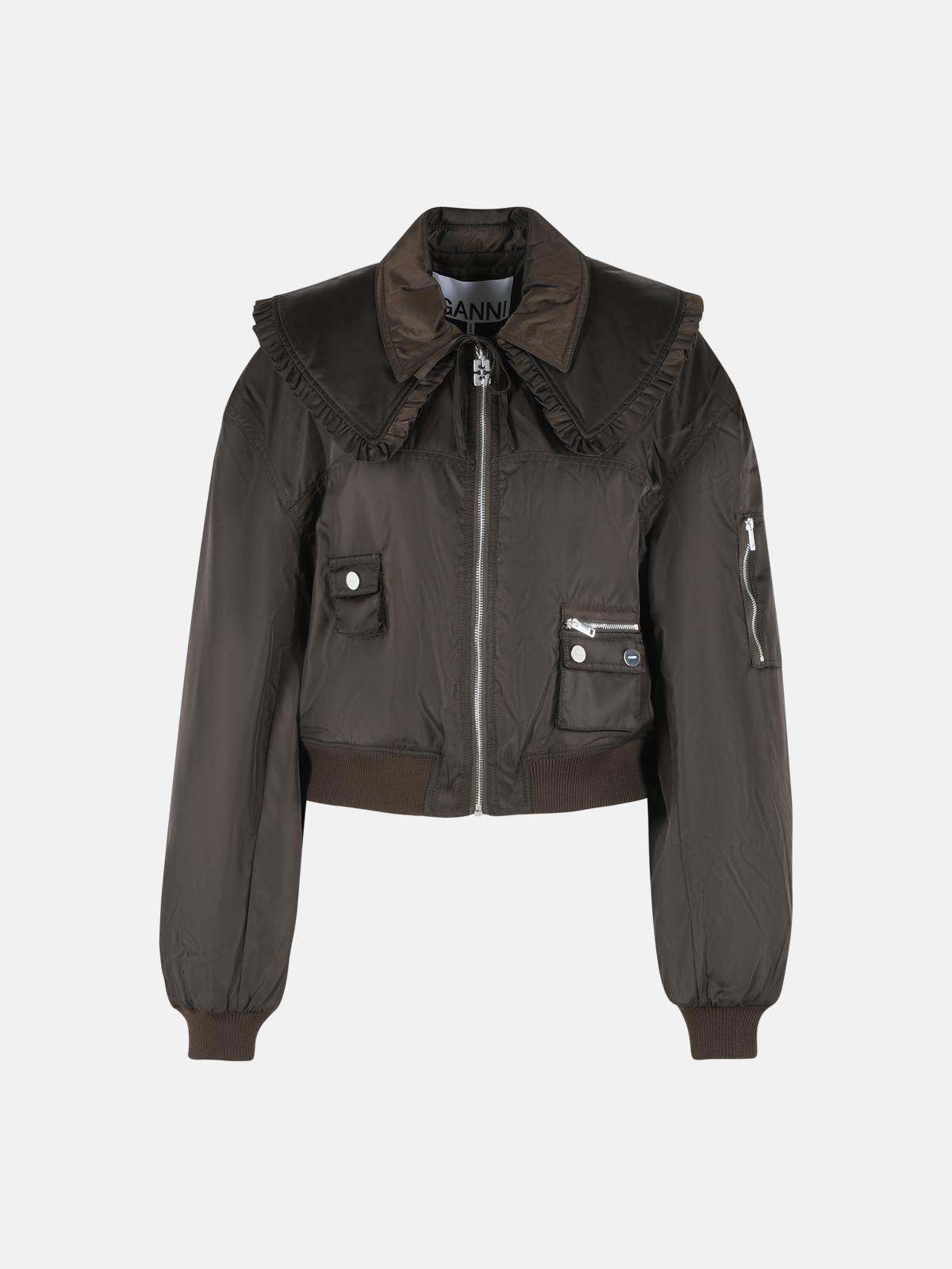 GANNI Brown Polyamide Bomber Jacket GANNI Brown Polyamide Bomber Jacket