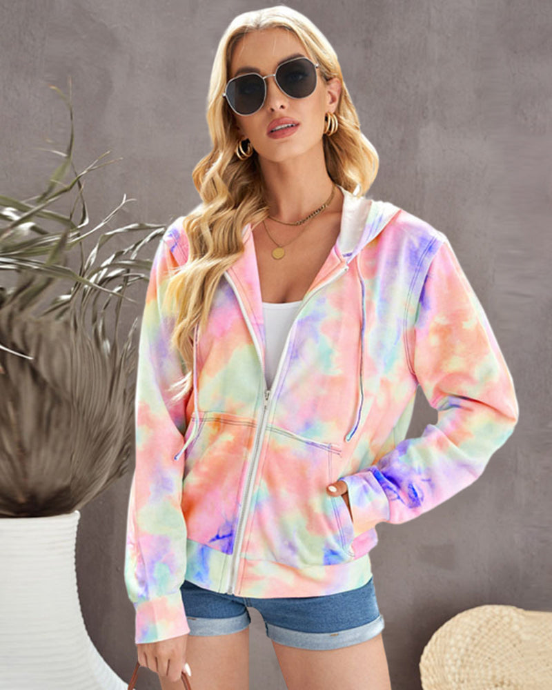 Tie-dye Hoodie Zip Up Casual Jacket Active Sweatshirt – Orange Tie-dye Hoodie Zip Up Casual Jacket Active Sweatshirt – Orange