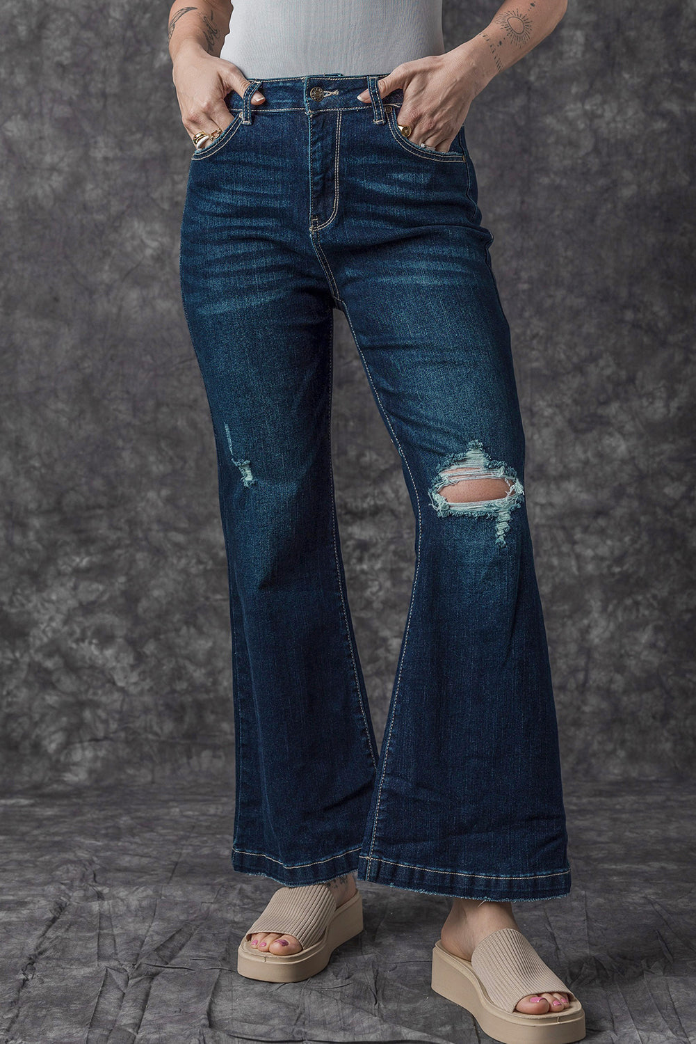 Khloe High Rise Ripped Bell Bottom Jeans Khloe High Rise Ripped Bell Bottom Jeans