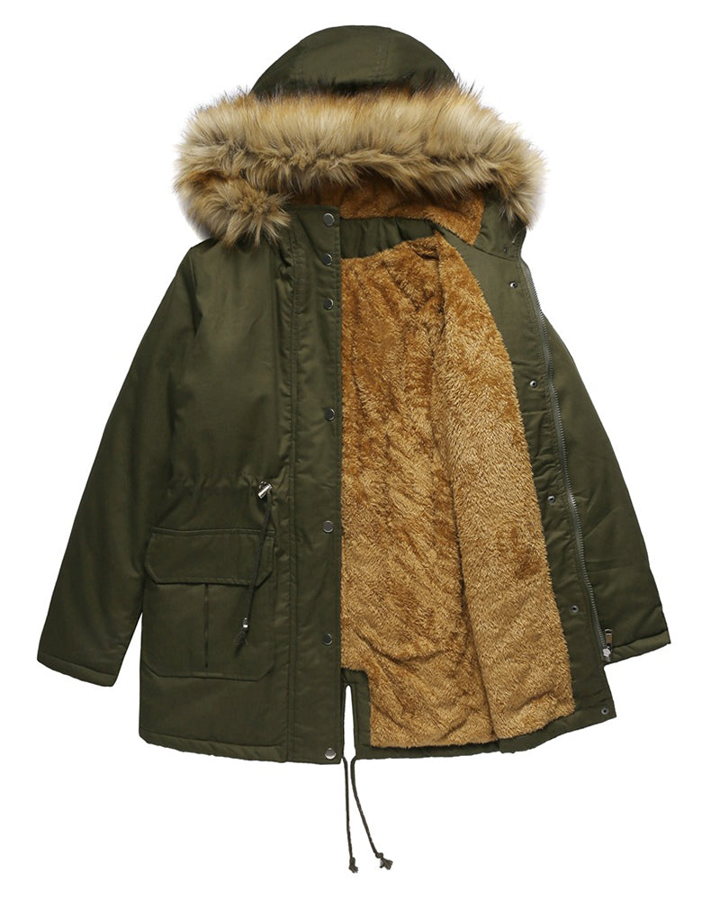 Faux Fur Hood Parka Jacket – Army Green Faux Fur Hood Parka Jacket – Army Green