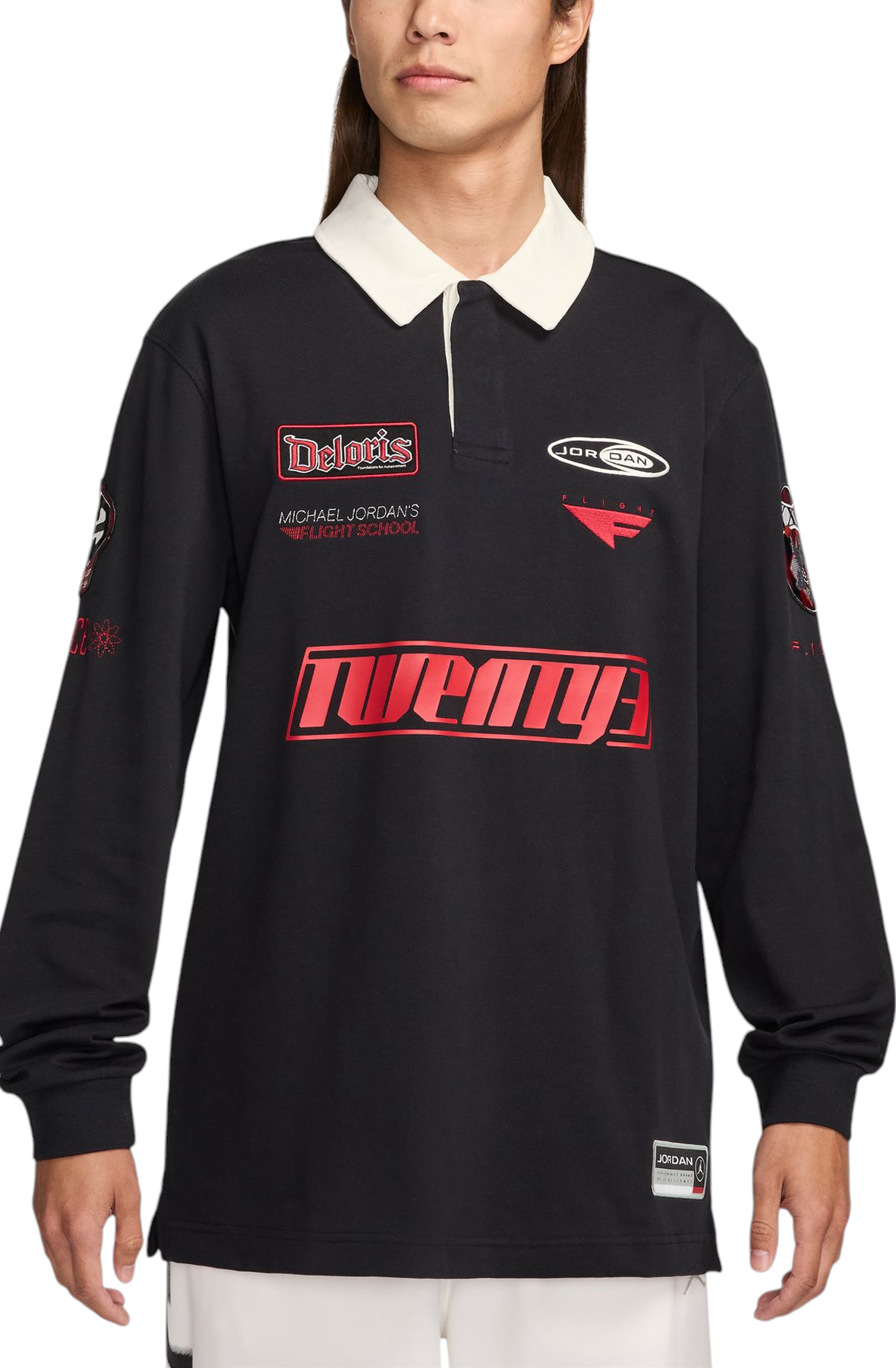 Men Long-Sleeve Rugby Top Black Tops Black