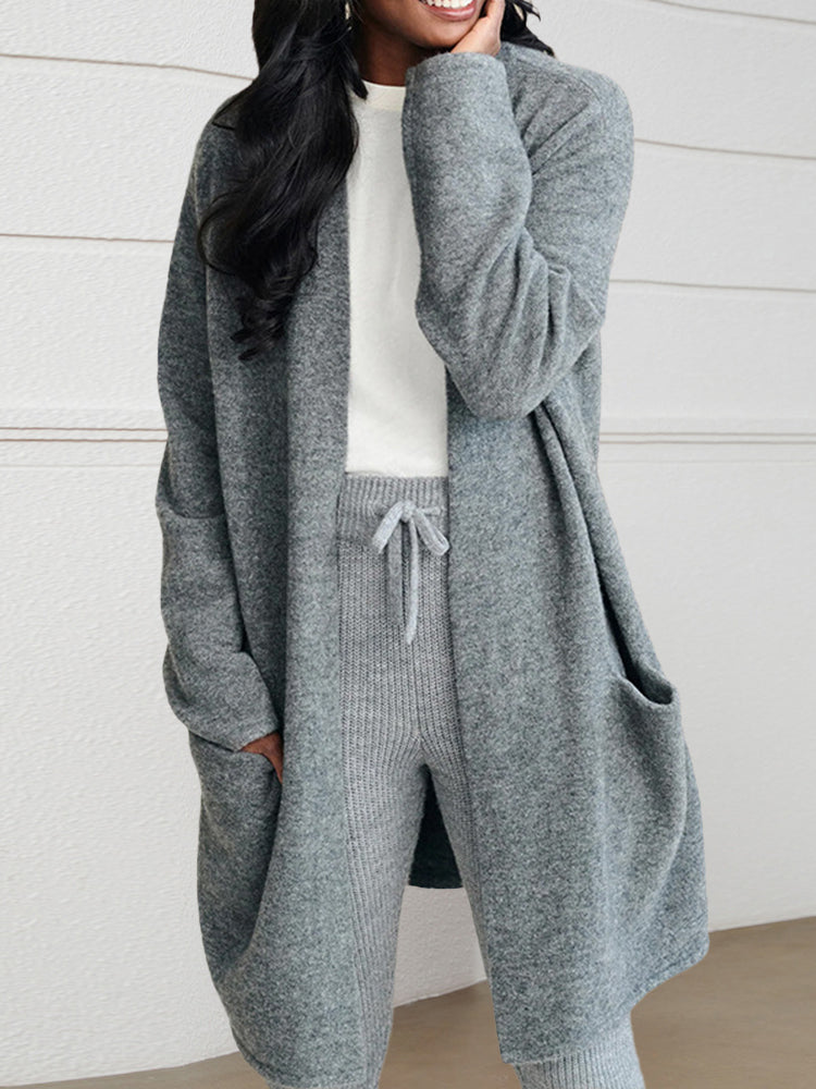 Long Patch Pocket Sweater Cardigan Coat – Grey Long Patch Pocket Sweater Cardigan Coat – Grey