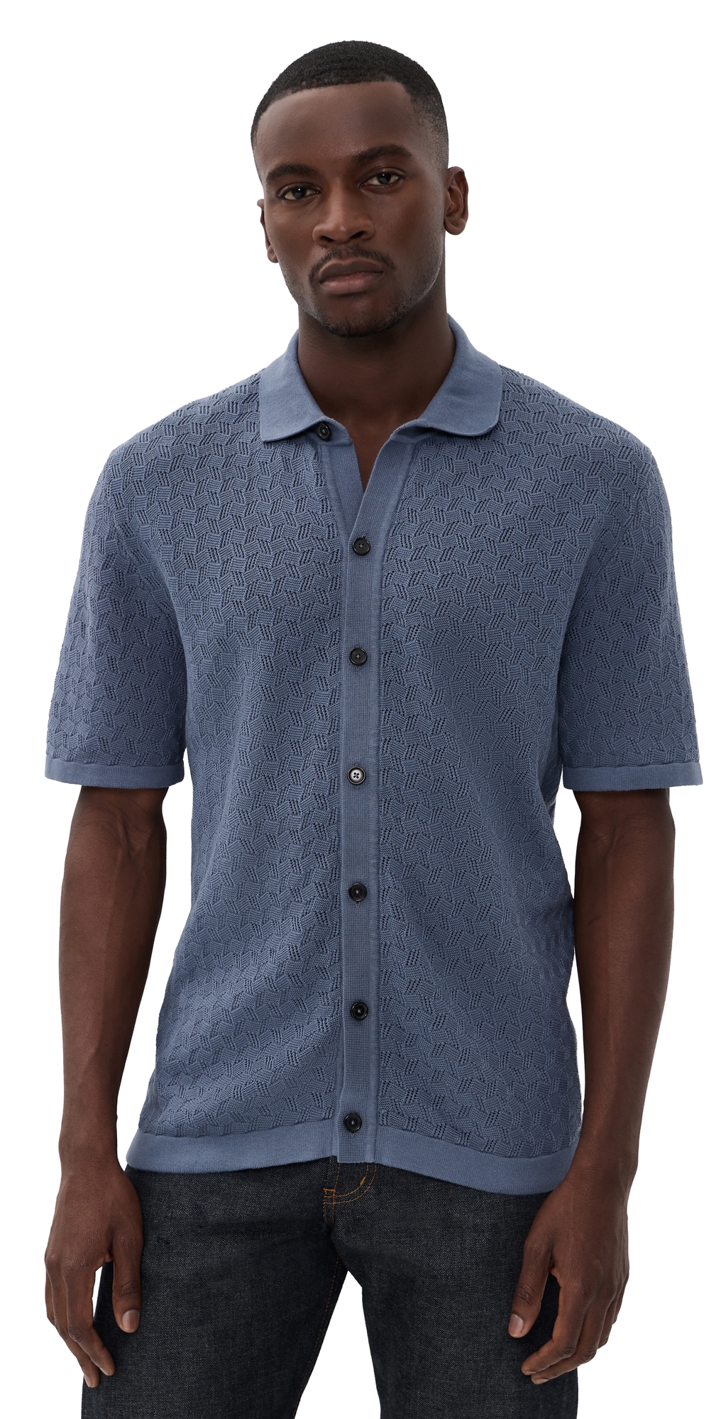 BOSS Knit Button Down Shirt Smoke Blue BOSS Knit Button Down Shirt Smoke Blue