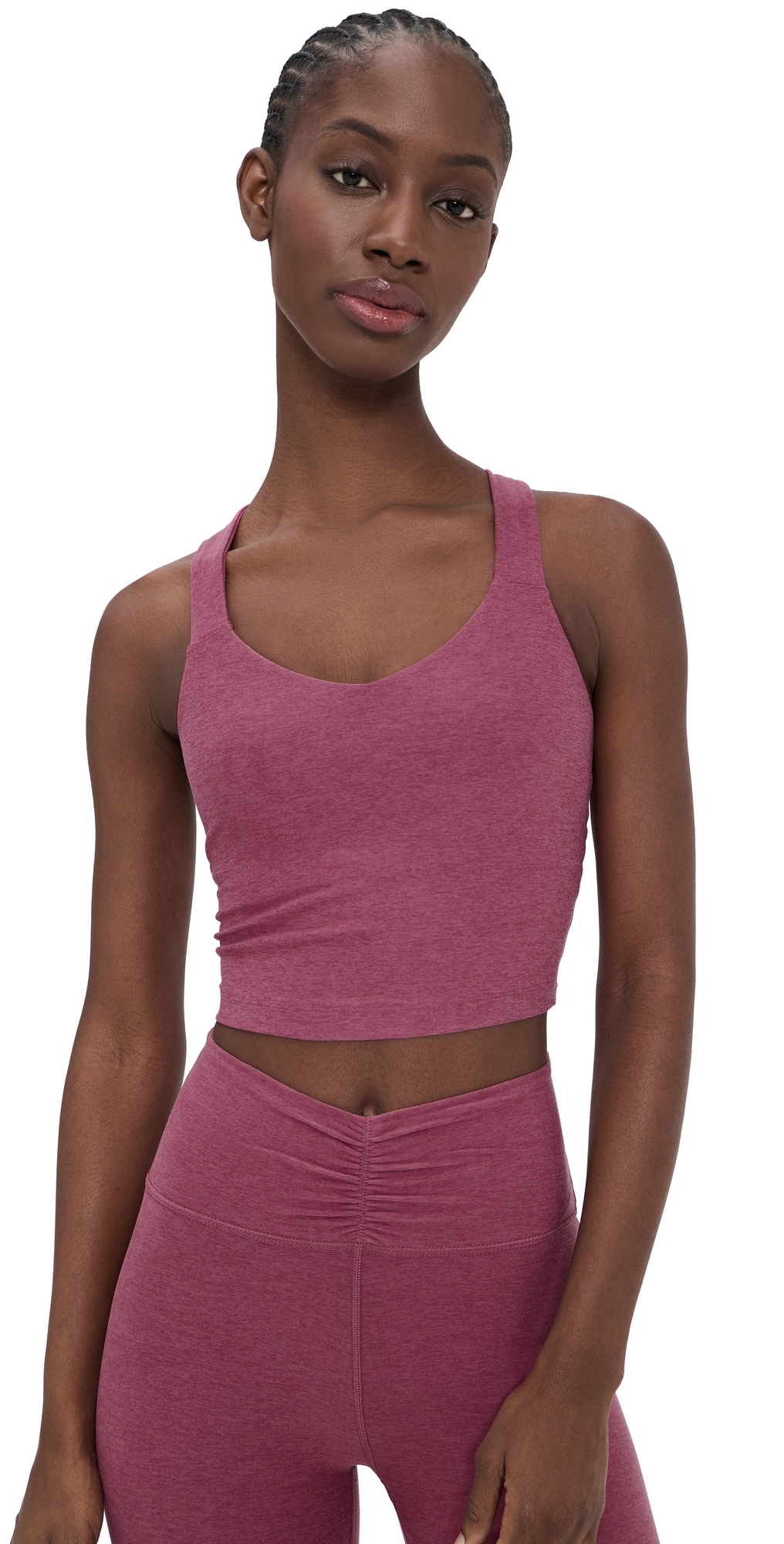 Beyond Yoga Twist Through Cropped Tank Top Smooth Mauve Heather