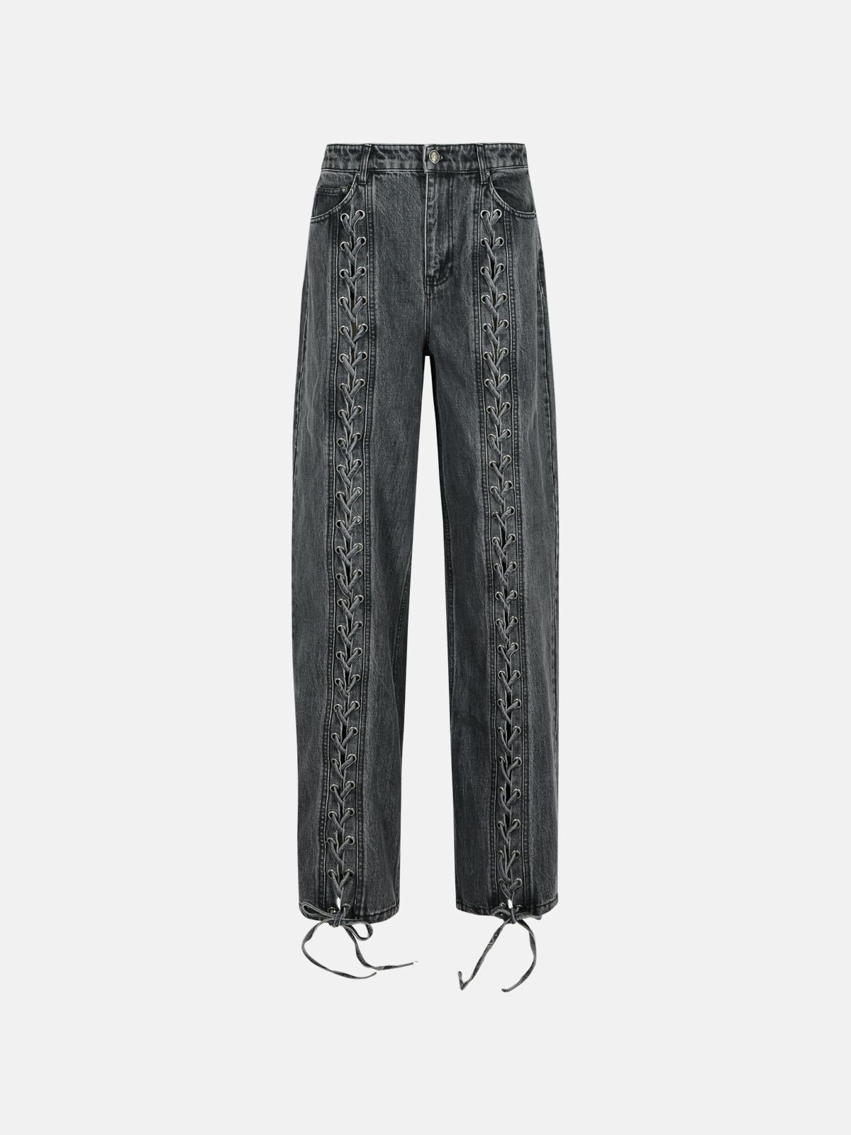 ROTATE Black Cotton Jeans With Laces ROTATE Black Cotton Jeans With Laces